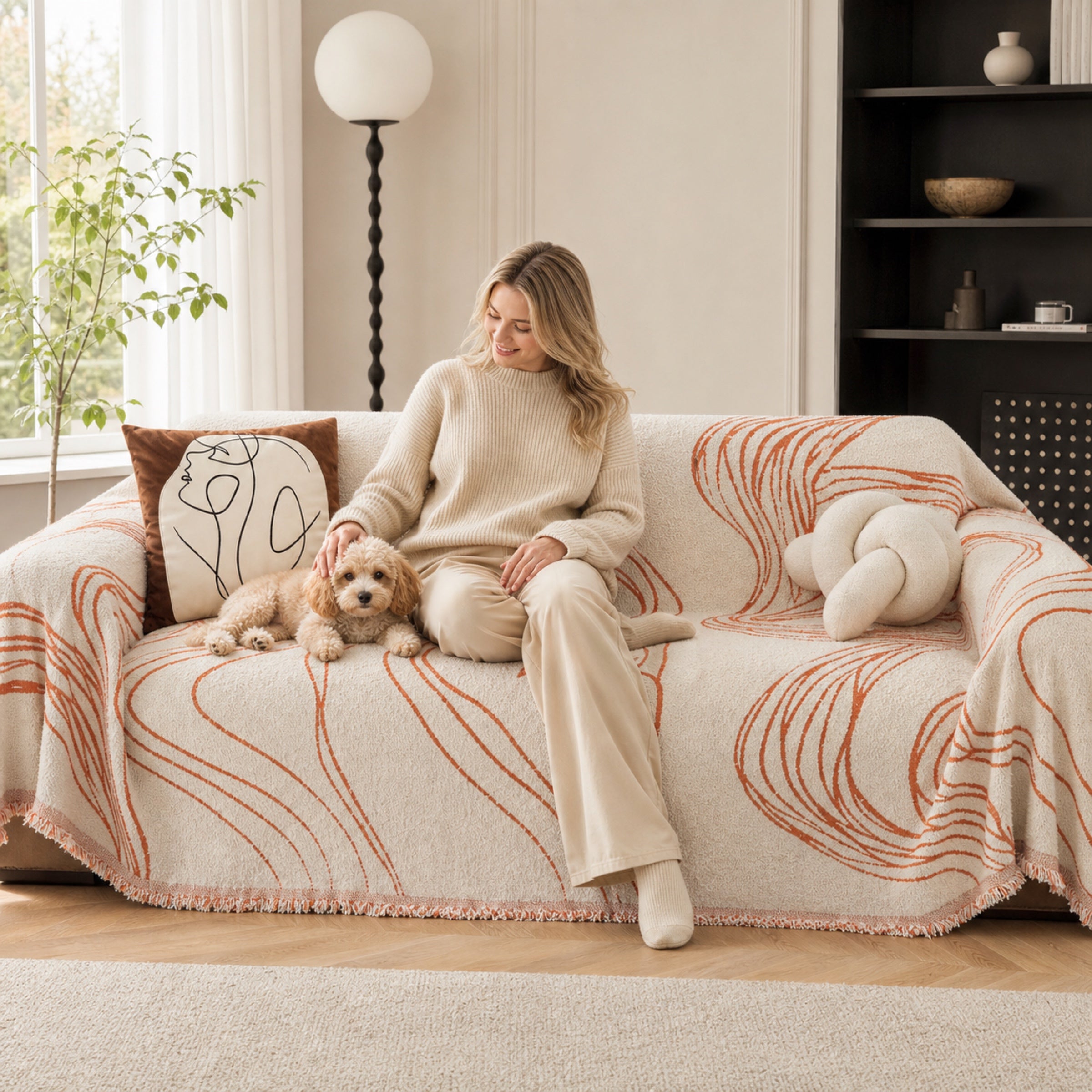 Reversible Chenille Sofa Throw | Non-Slip Scratch-Resistant Sofa Cover
