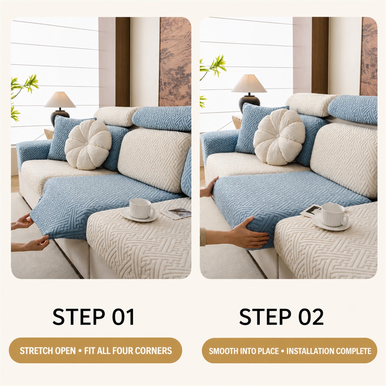 Modern Maze | Stretch Sofa Cushion Covers | Embossed Plush | Washable Sofa Protector