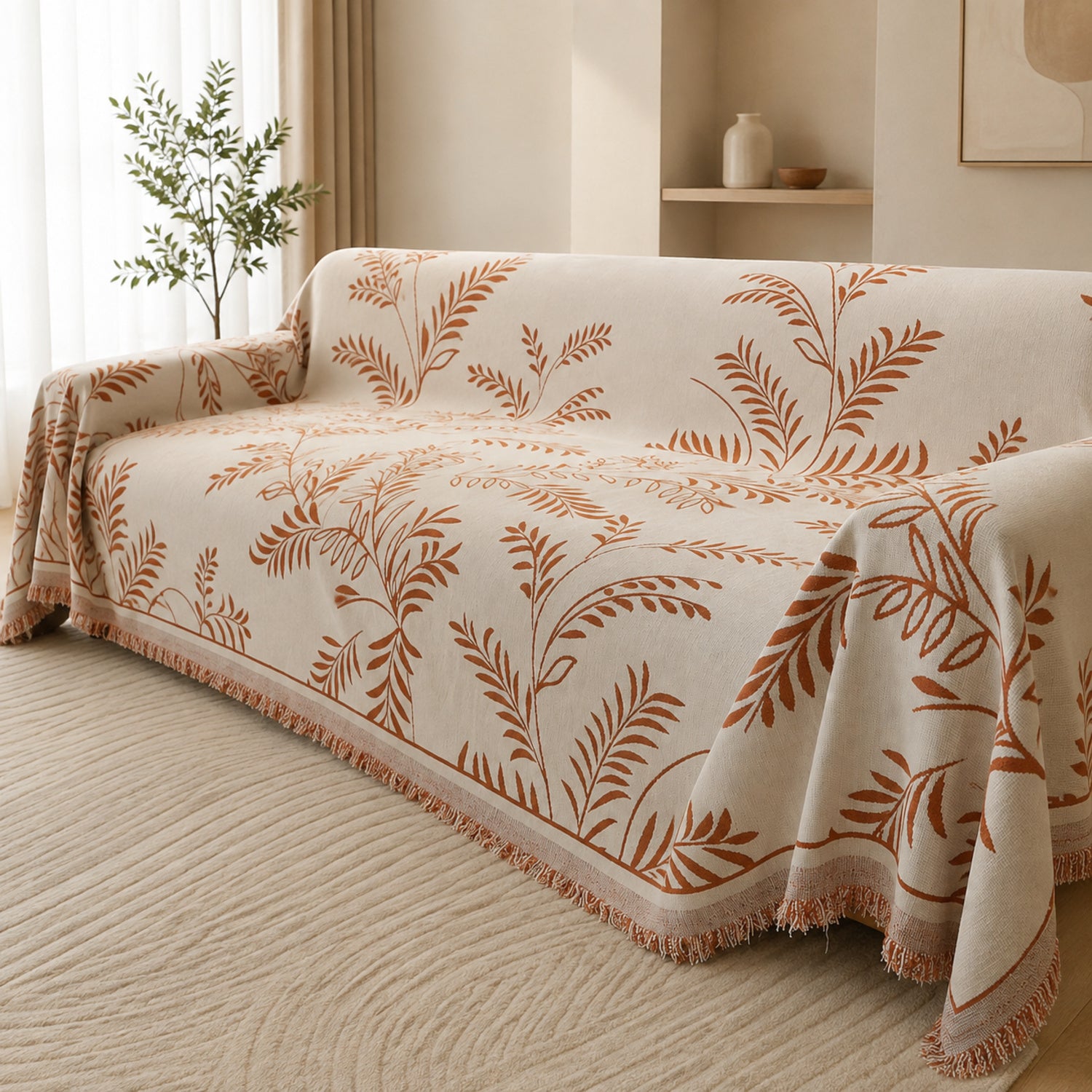 Wandering Vine Chenille Sofa Throw | Non-Slip Machine-Washable All-Season Protector