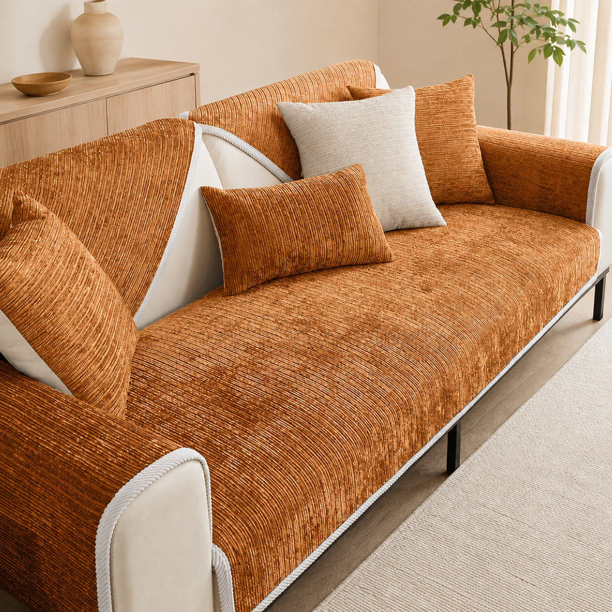 Striped Chenille Sofa Cover | Anti-Scratch & Non-Slip | Pet Proof | Machine Washable | Woofing Deals