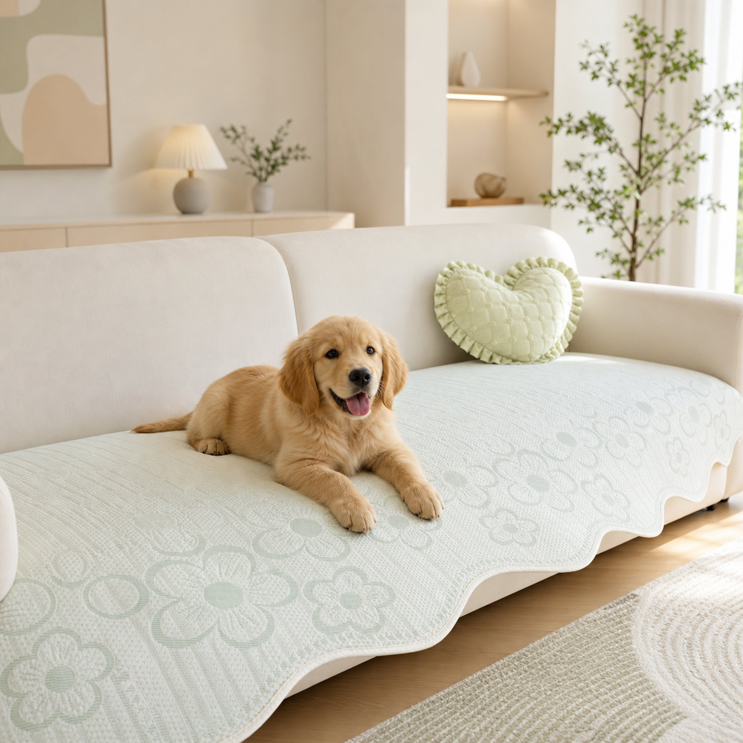 Floral Cooling Sofa Cover | Washable Non-Slip Couch Mat | Pet-Friendly Protector