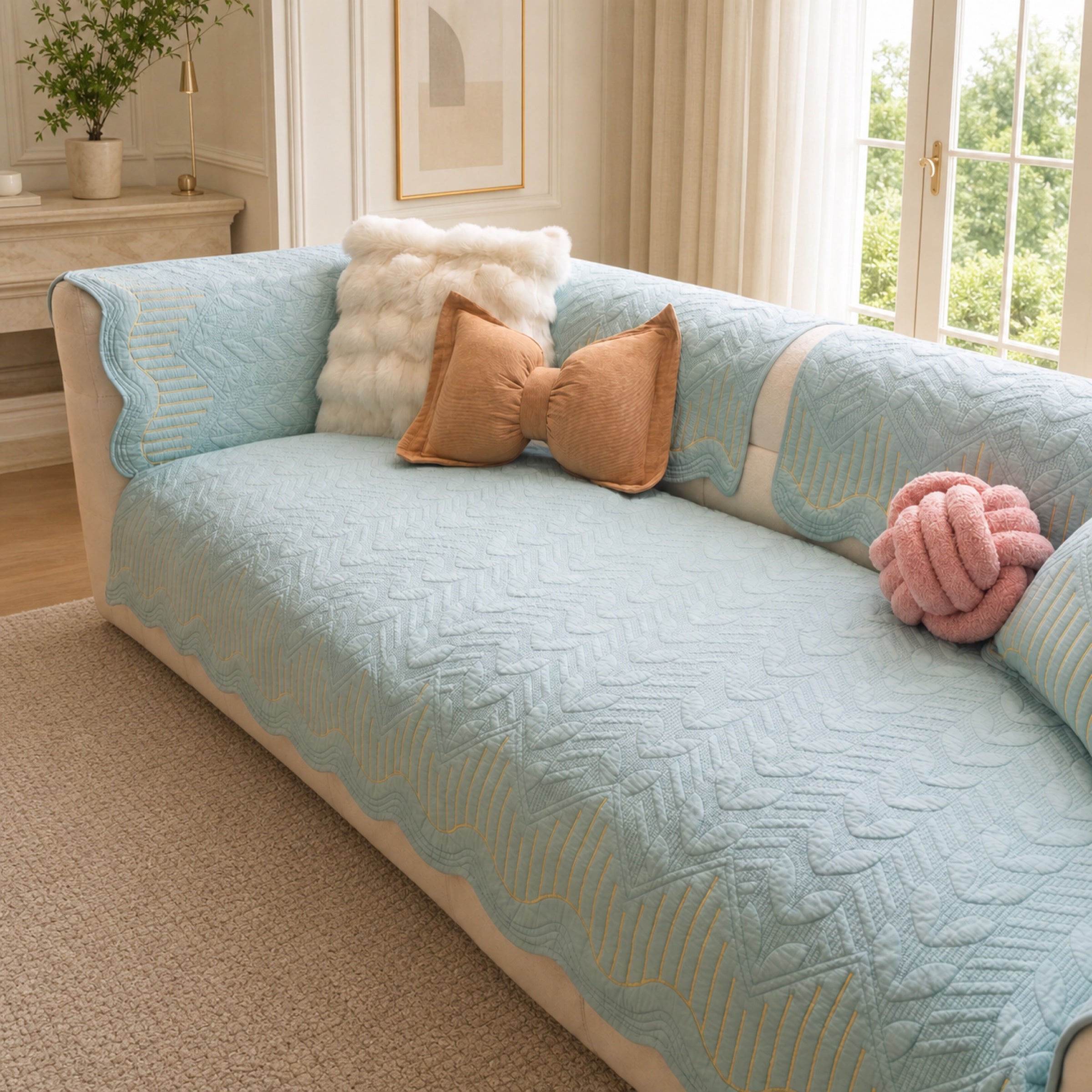 Modern Wave | Cotton Sofa Cover | Breathable Anti-Slip | All-Season Protector