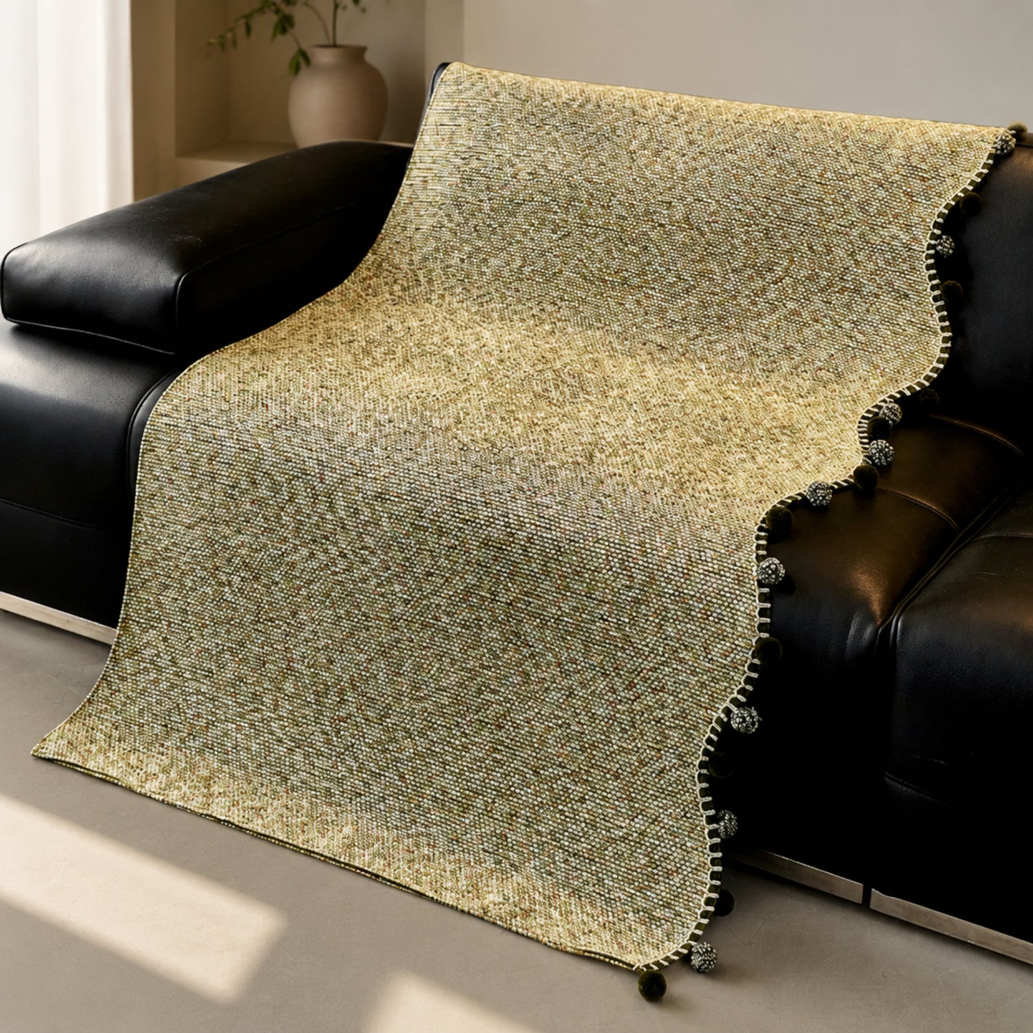 Pom-Pom Chenille Sofa Protector | Non-Slip Machine-Washable Cover