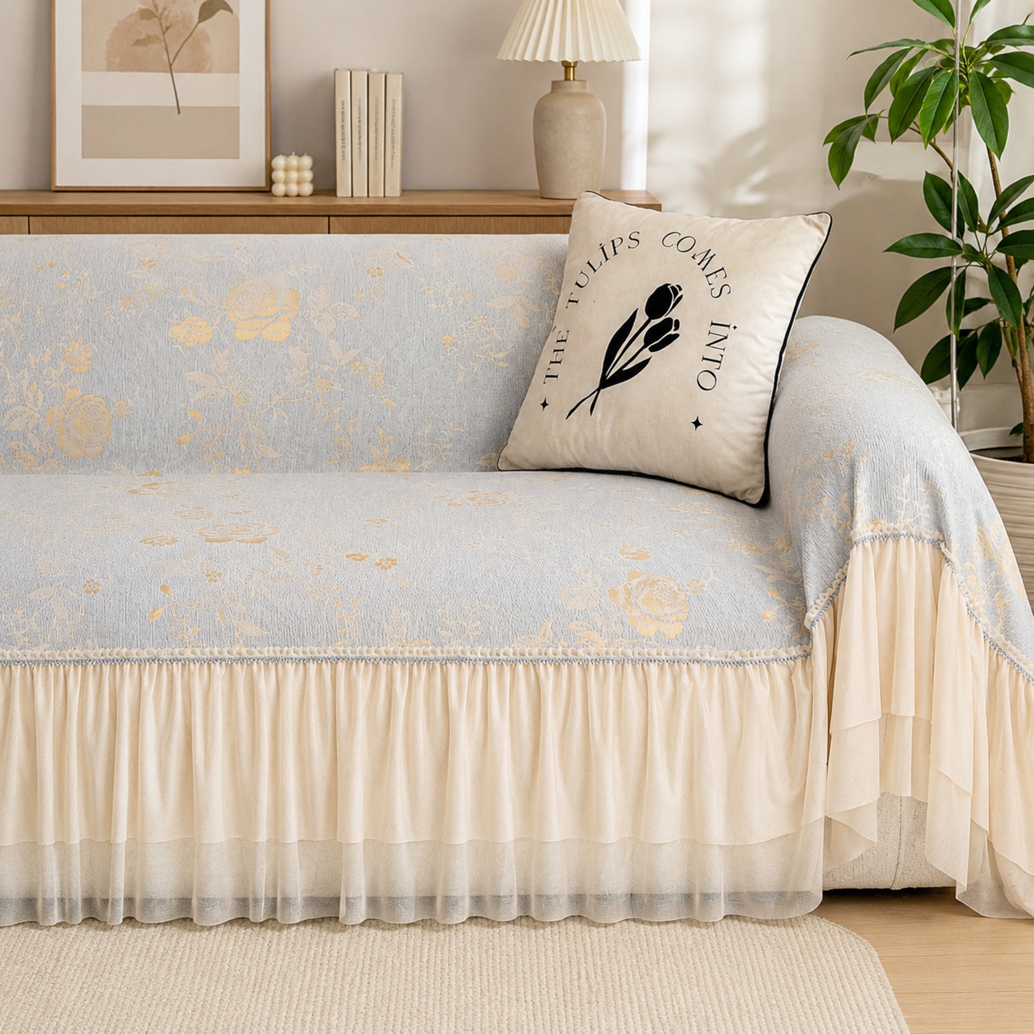 Rose Garden Sofa Throw | Floral Chenille | Machine Washable