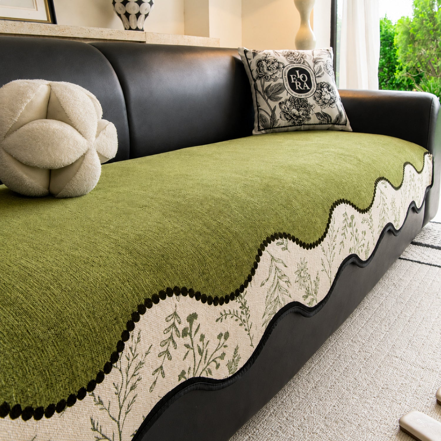 Herb Garden Chenille Sofa Cover | Non-Slip Machine-Washable