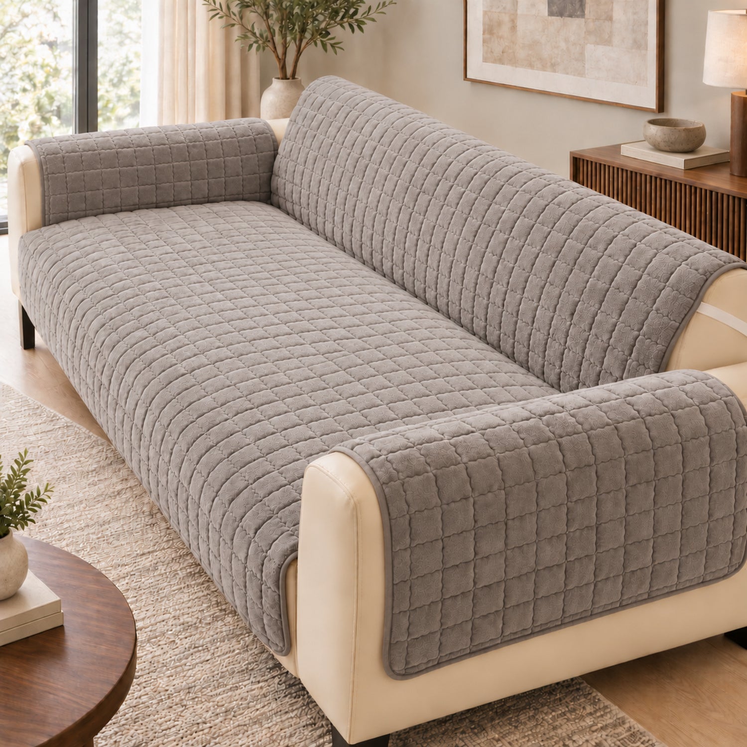 Short Plush Sofa Cover | One-Piece Non-Slip Washable Protector for Pet-Friendly Homes
