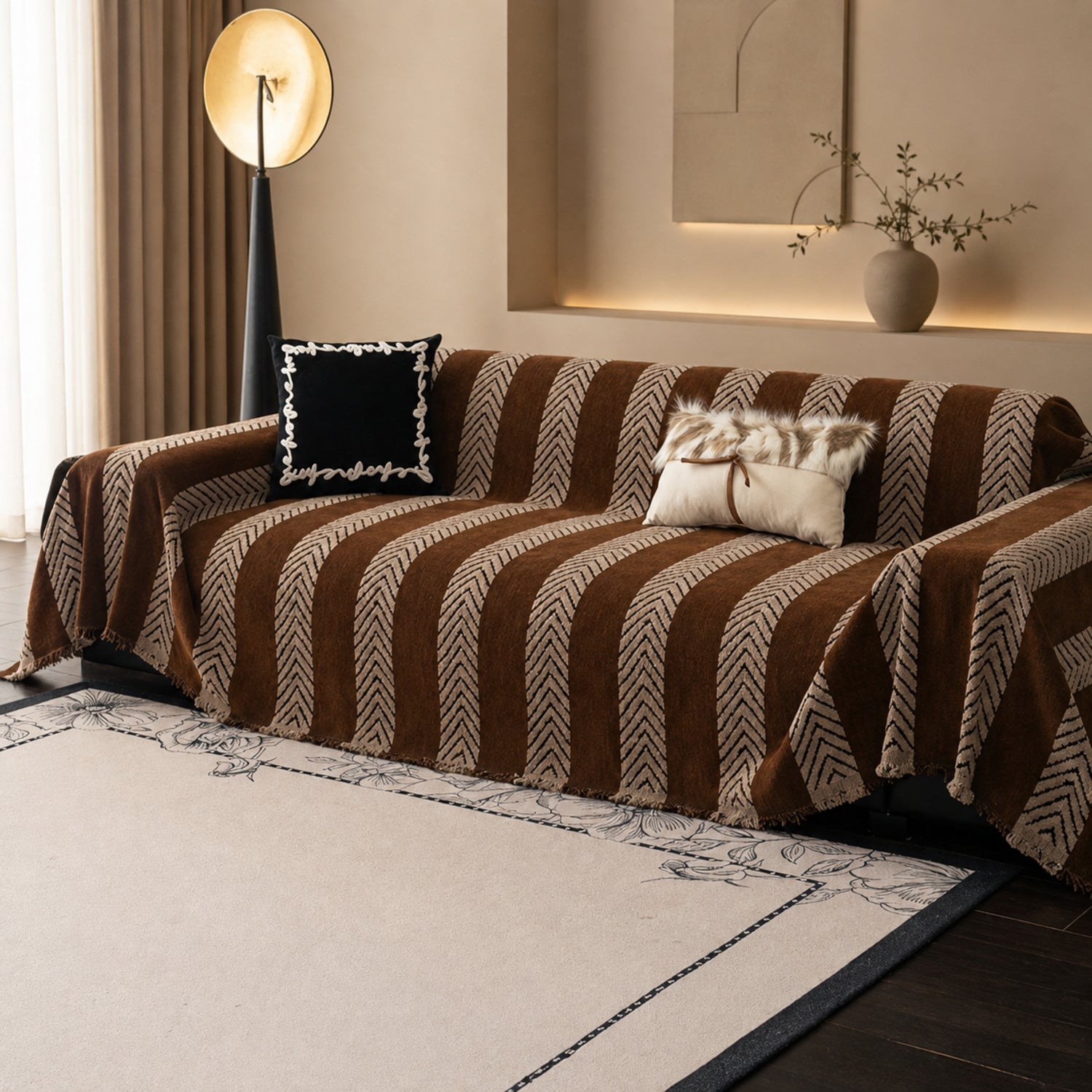 Sofa Throw | Chenille Pet Proof Couch Blanket | Non-Slip Herringbone | Washable | Dog & Cat Friendly