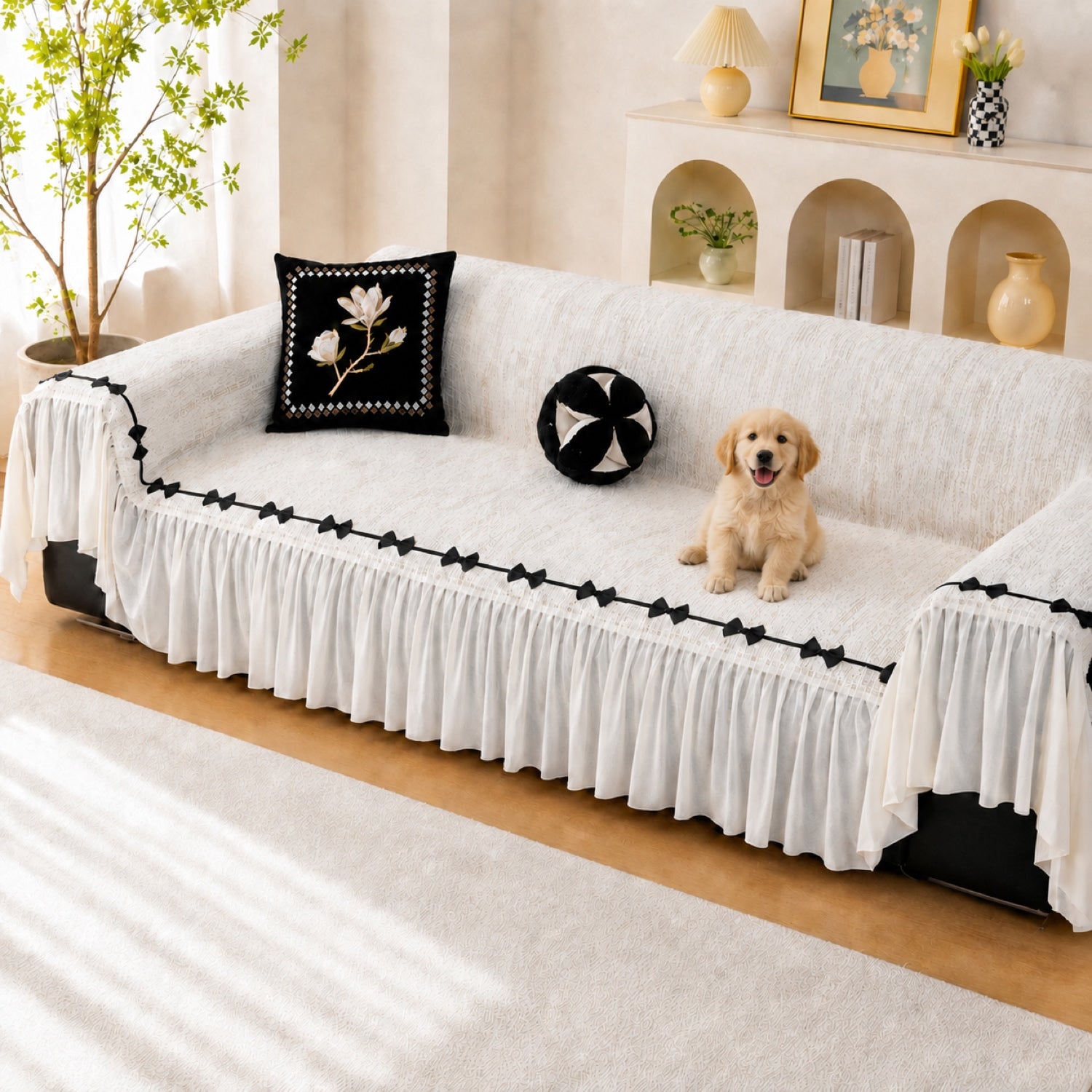 Ribbon Bow Chenille Sofa Throw | Machine-Washable All Season