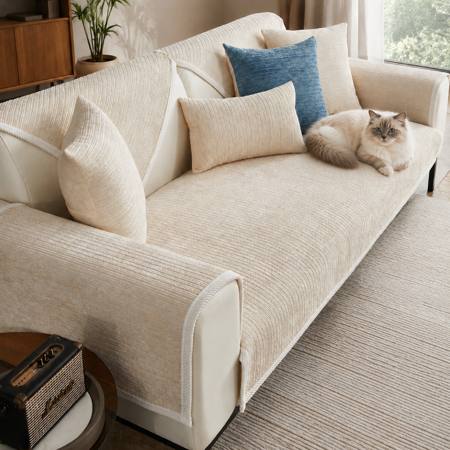 Striped Chenille Sofa Cover | Anti-Scratch & Non-Slip | Pet Proof | Machine Washable | Woofing Deals