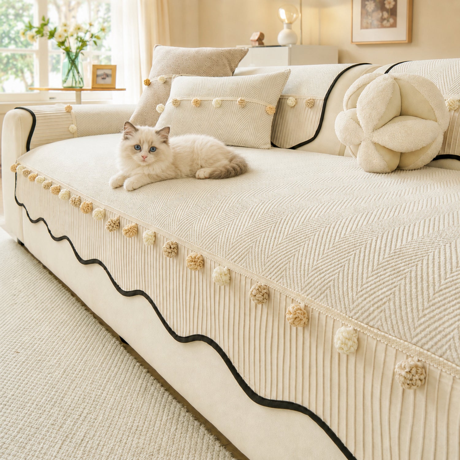 Bobble Weave Chenille Sofa Cover | Non-Slip & Machine Washable
