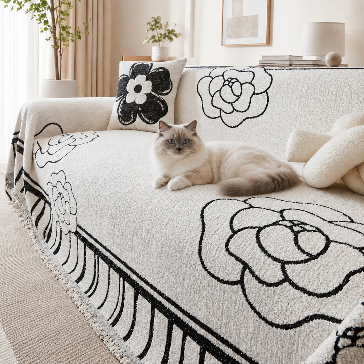 Rose Sketch Chenille Sofa Throw | All-Season Machine-Washable