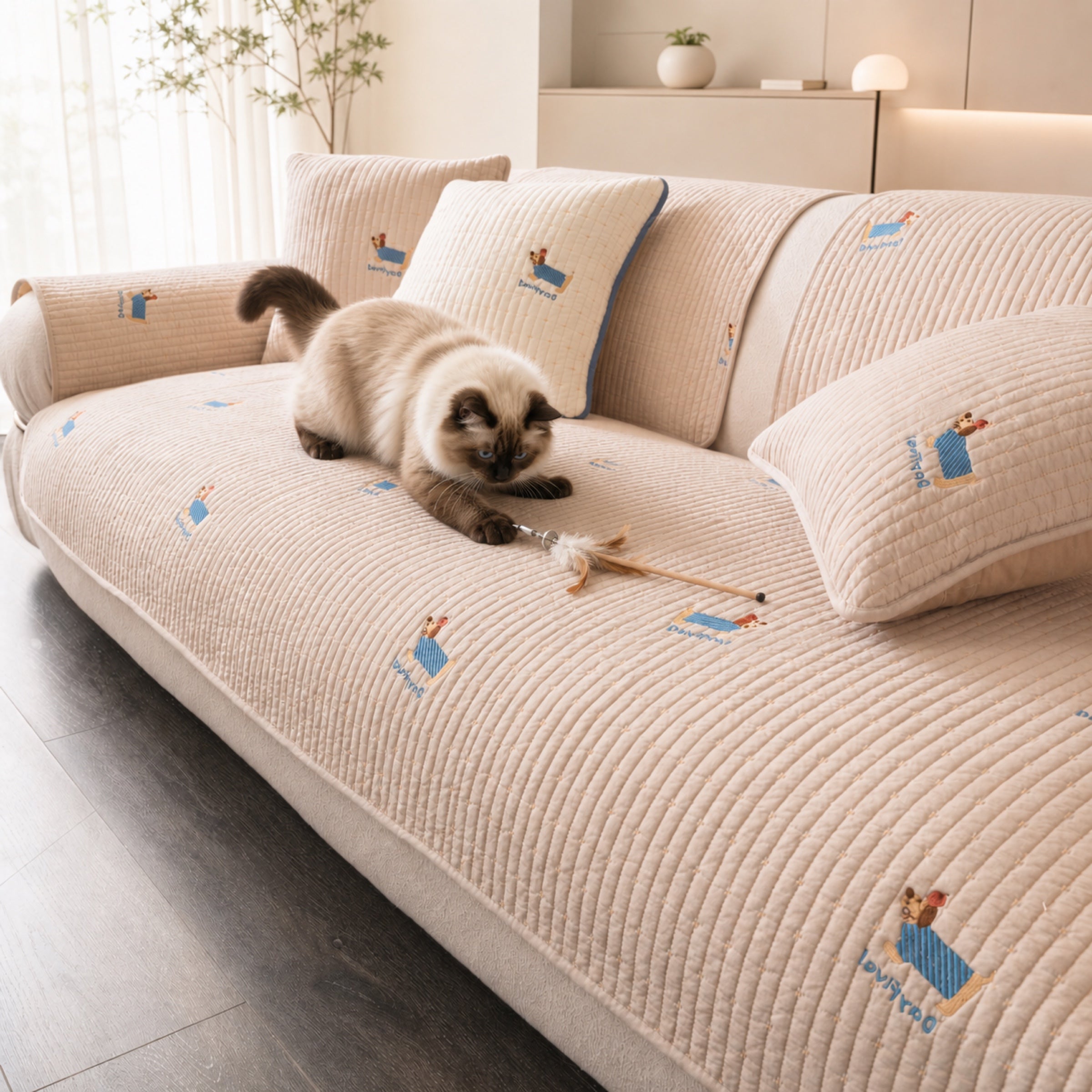 Puppy Pattern Cotton Sofa Cover | Soft Non-Slip All-Season Protector