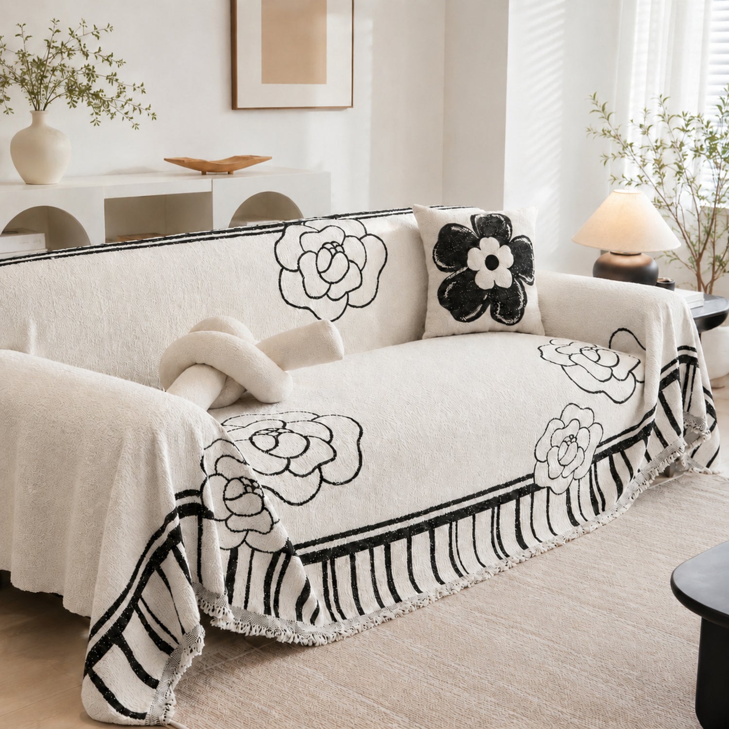 Rose Sketch Chenille Sofa Throw | All-Season Machine-Washable