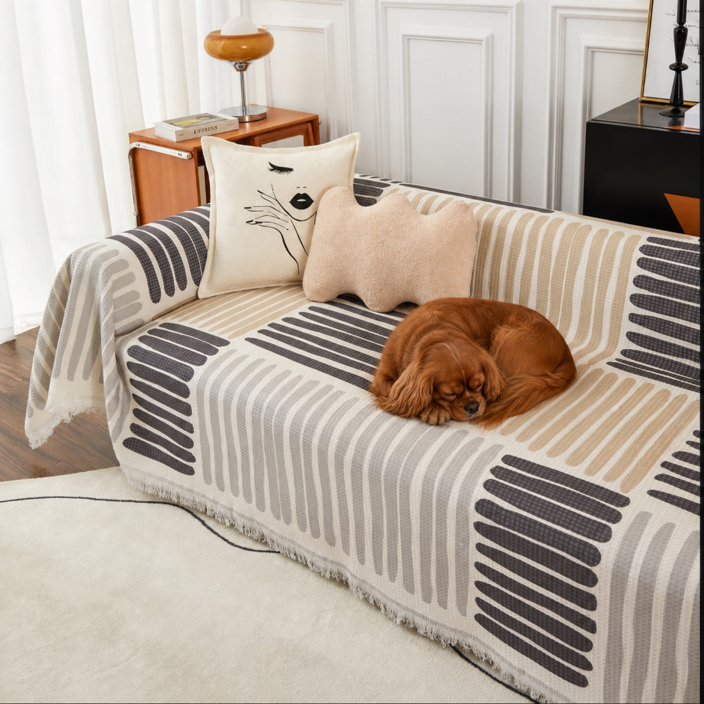 Geometric Sofa Throw | Cotton-Linen Washable | Pet-Friendly Sofa Cover