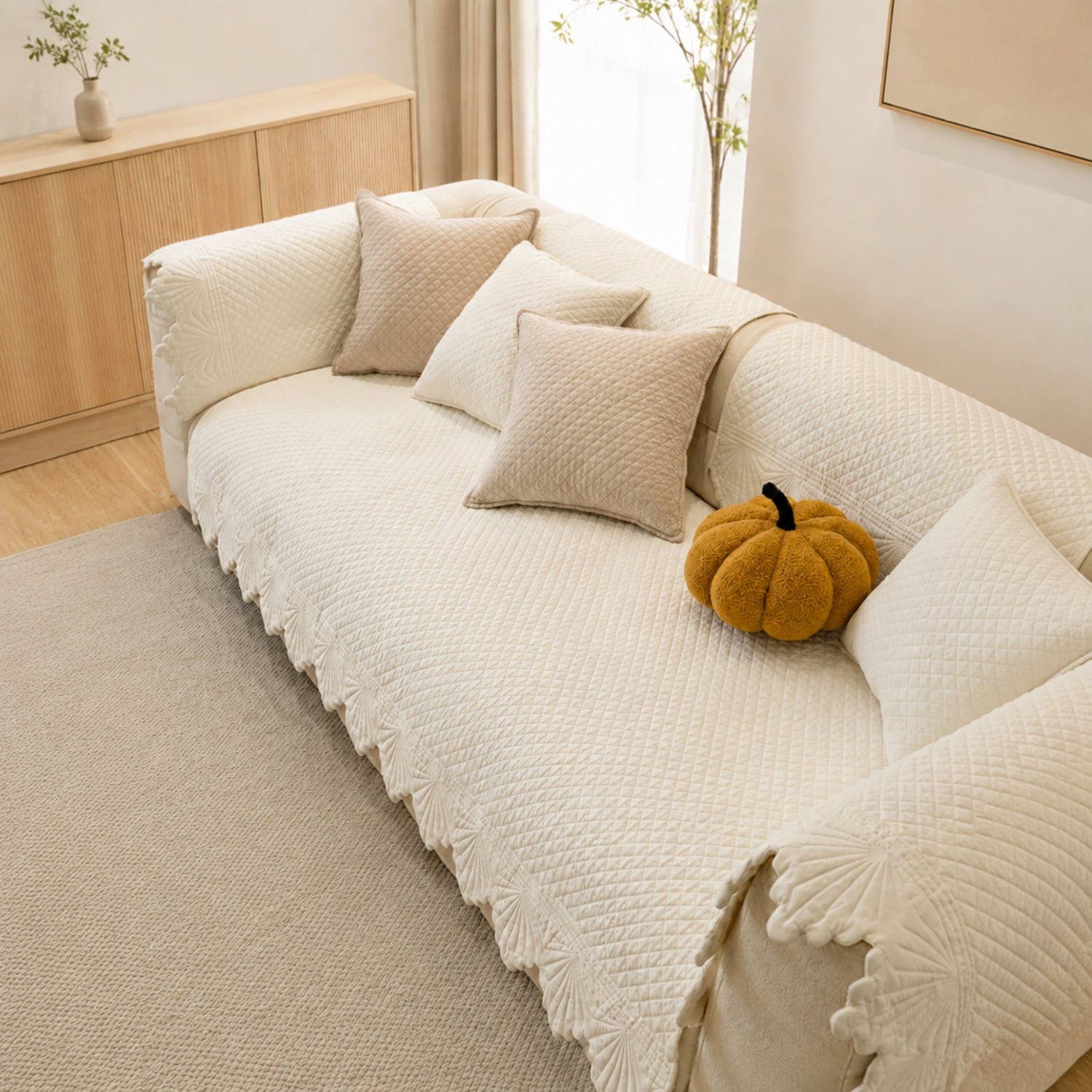 Leaf Edge Cotton Sofa Cover | Non-Slip Machine-Washable