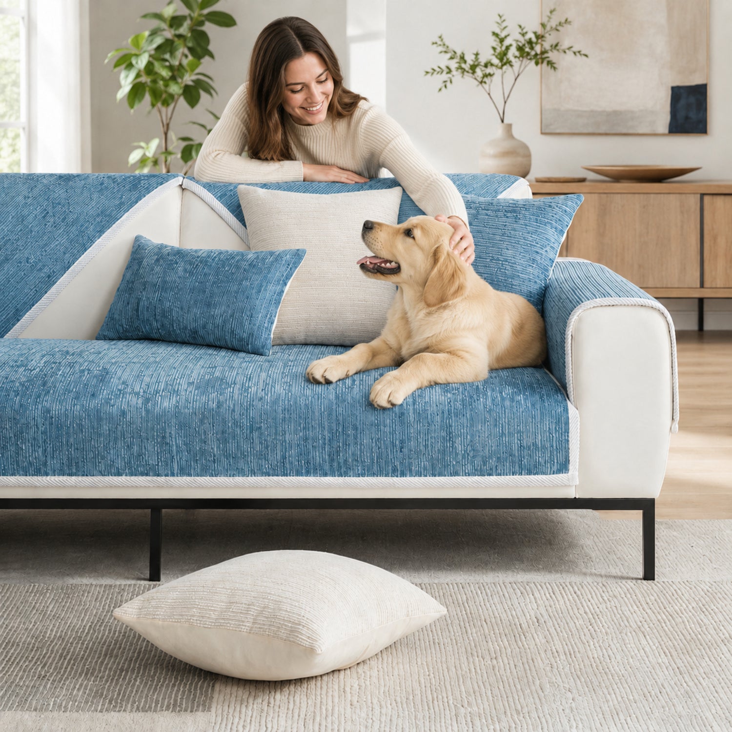 Striped Chenille Sofa Cover | Anti-Scratch & Non-Slip | Pet Proof | Machine Washable | Woofing Deals