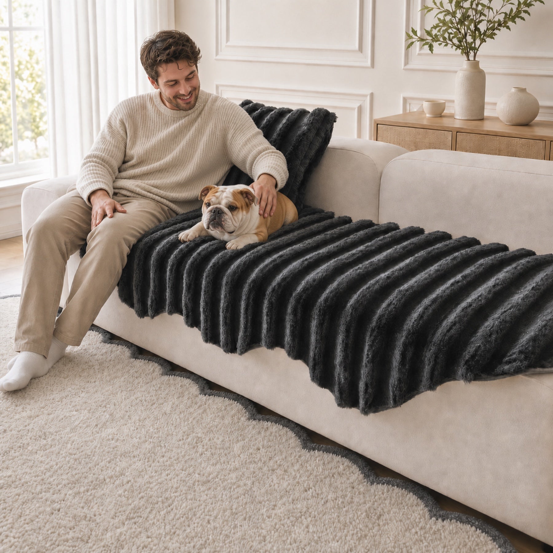 Fluffy Plush Sofa Protector | Thick Soft Non-Slip Washable Cover