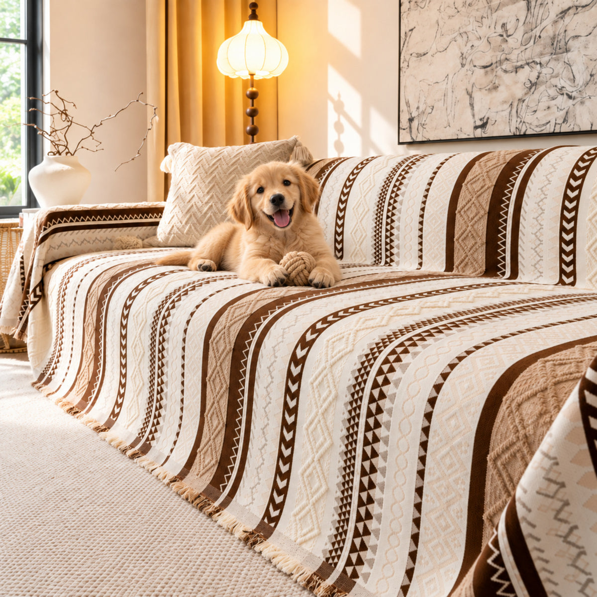 Heritage Loom Chenille Sofa Throw | Machine-Washable Sofa Protector with Fringed Edges