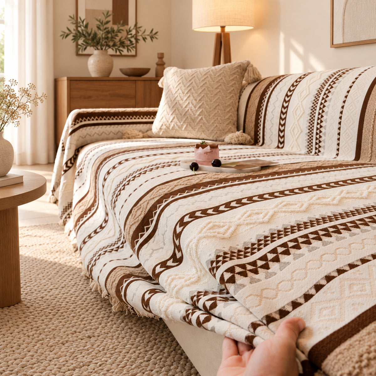 Heritage Loom Chenille Sofa Throw | Machine-Washable Sofa Protector with Fringed Edges