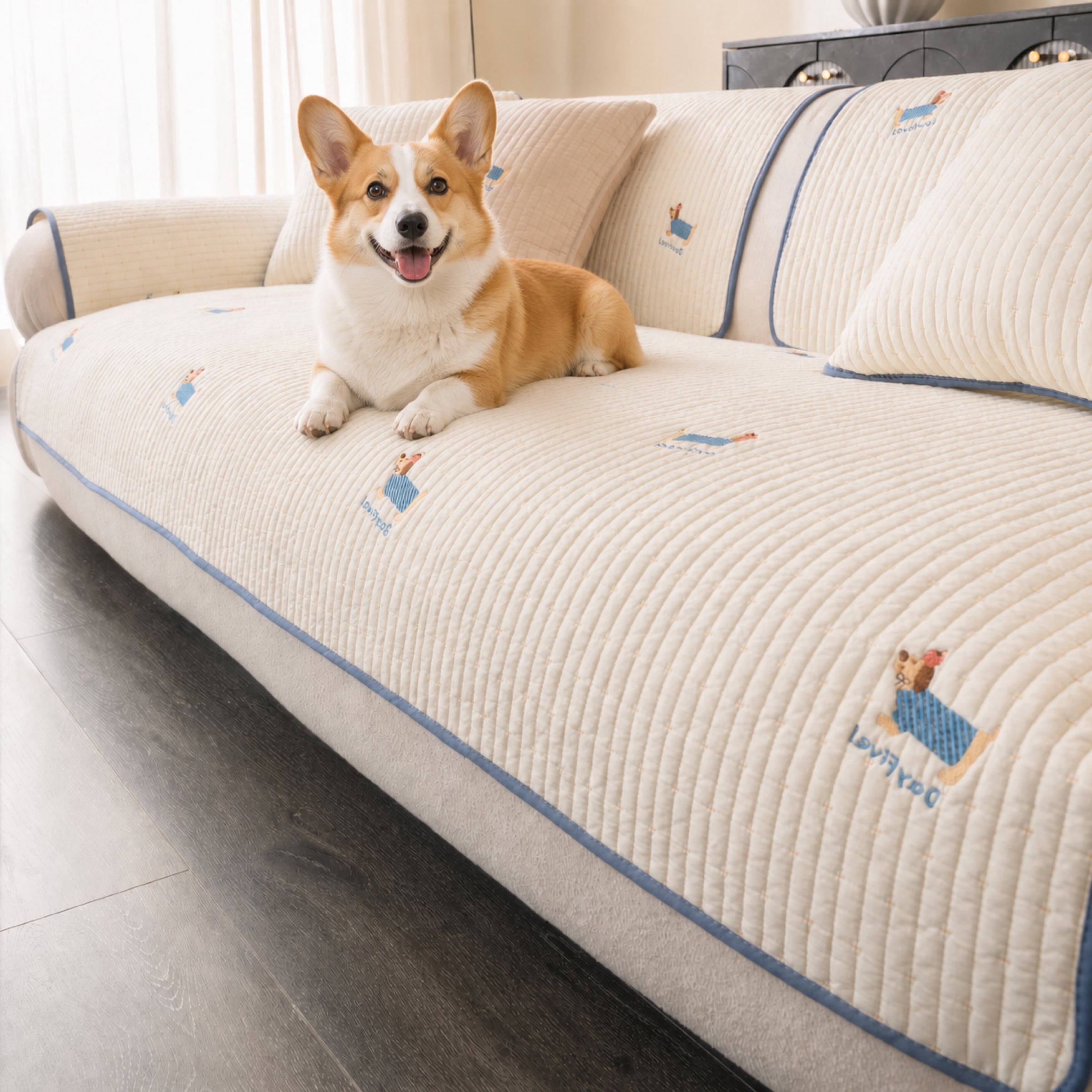 Puppy Pattern Cotton Sofa Cover | Soft Non-Slip All-Season Protector