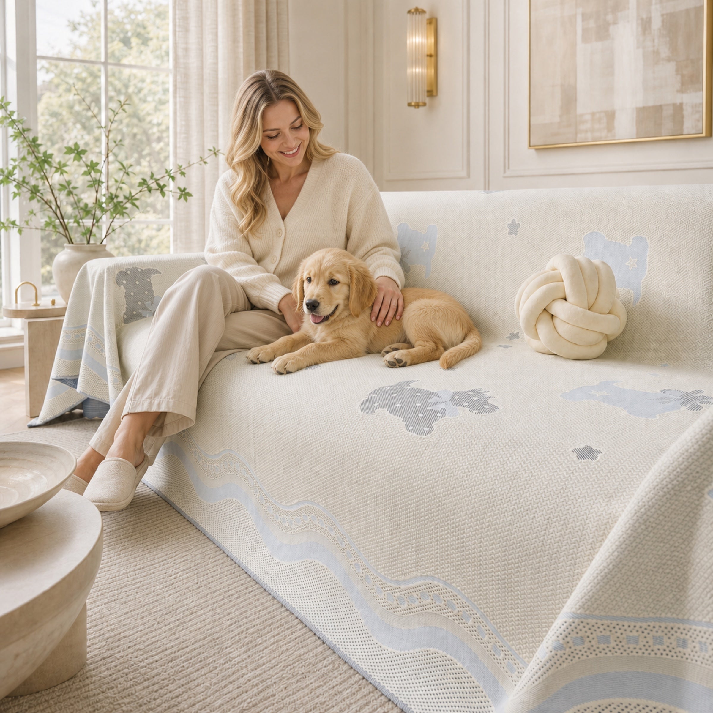 Dreamy Puppy | Cooling Sofa Cover | Breathable Fabric | Anti-Slip & Machine Washable