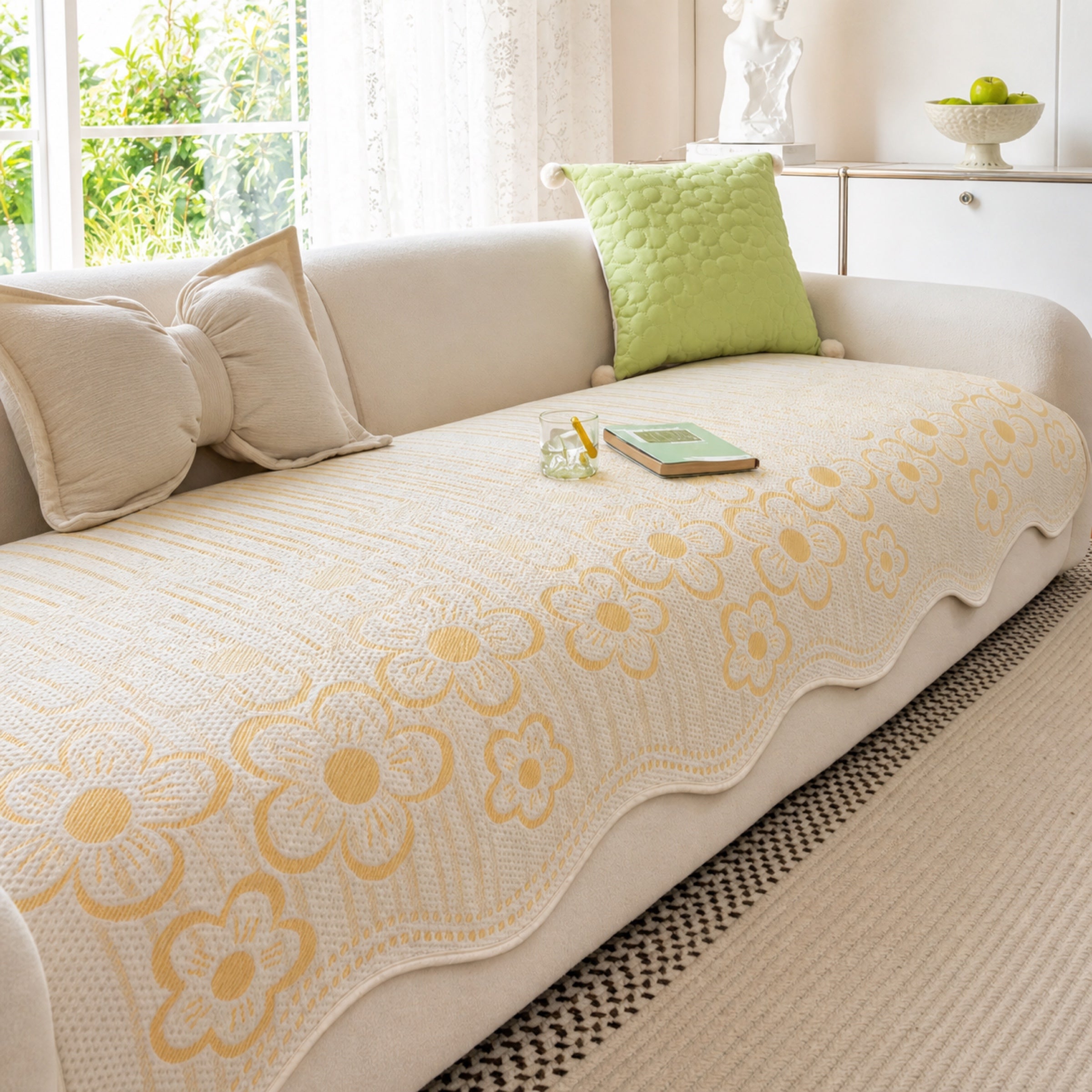 Floral Cooling Sofa Cover | Washable Non-Slip Couch Mat | Pet-Friendly Protector