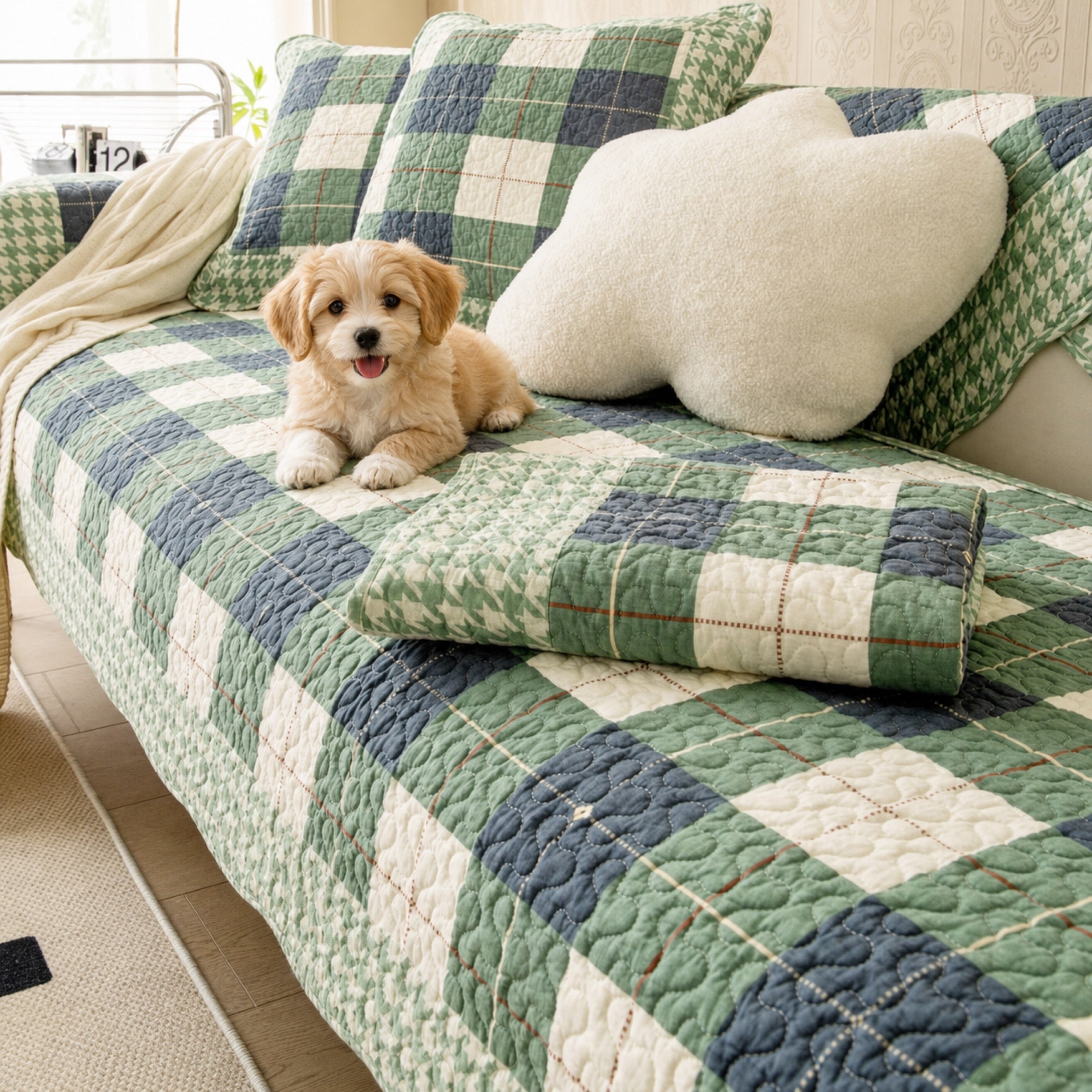 Cotton Plaid Sofa Cover | Anti-Scratch Non-Slip Couch Protector | Woofing Deals