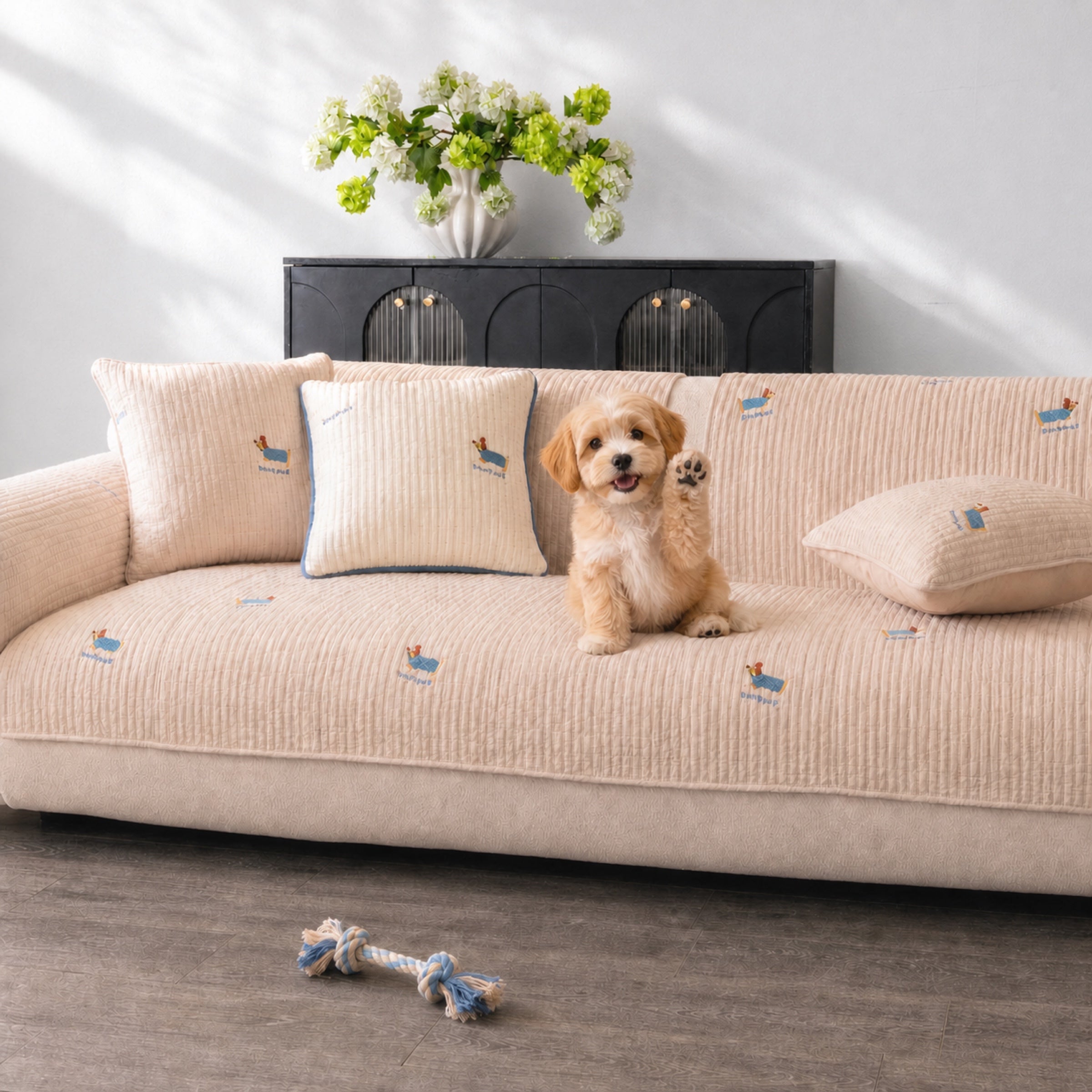 Puppy Pattern Cotton Sofa Cover | Soft Non-Slip All-Season Protector