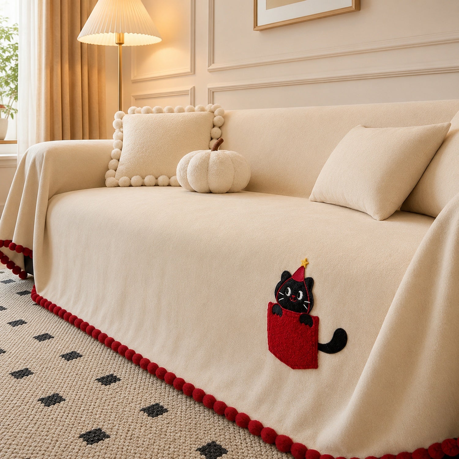 Pocket Kitty Chenille Sofa Throw | Anti-Slip Scratch-Resistant | Sofa Protector