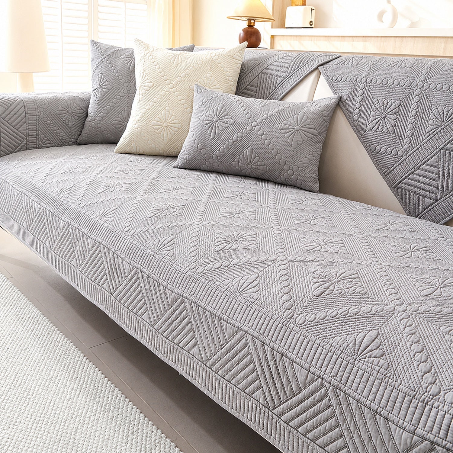Heirloom Quilted Sofa Cover | Non-Slip Cotton | Machine Washable Sofa Protector