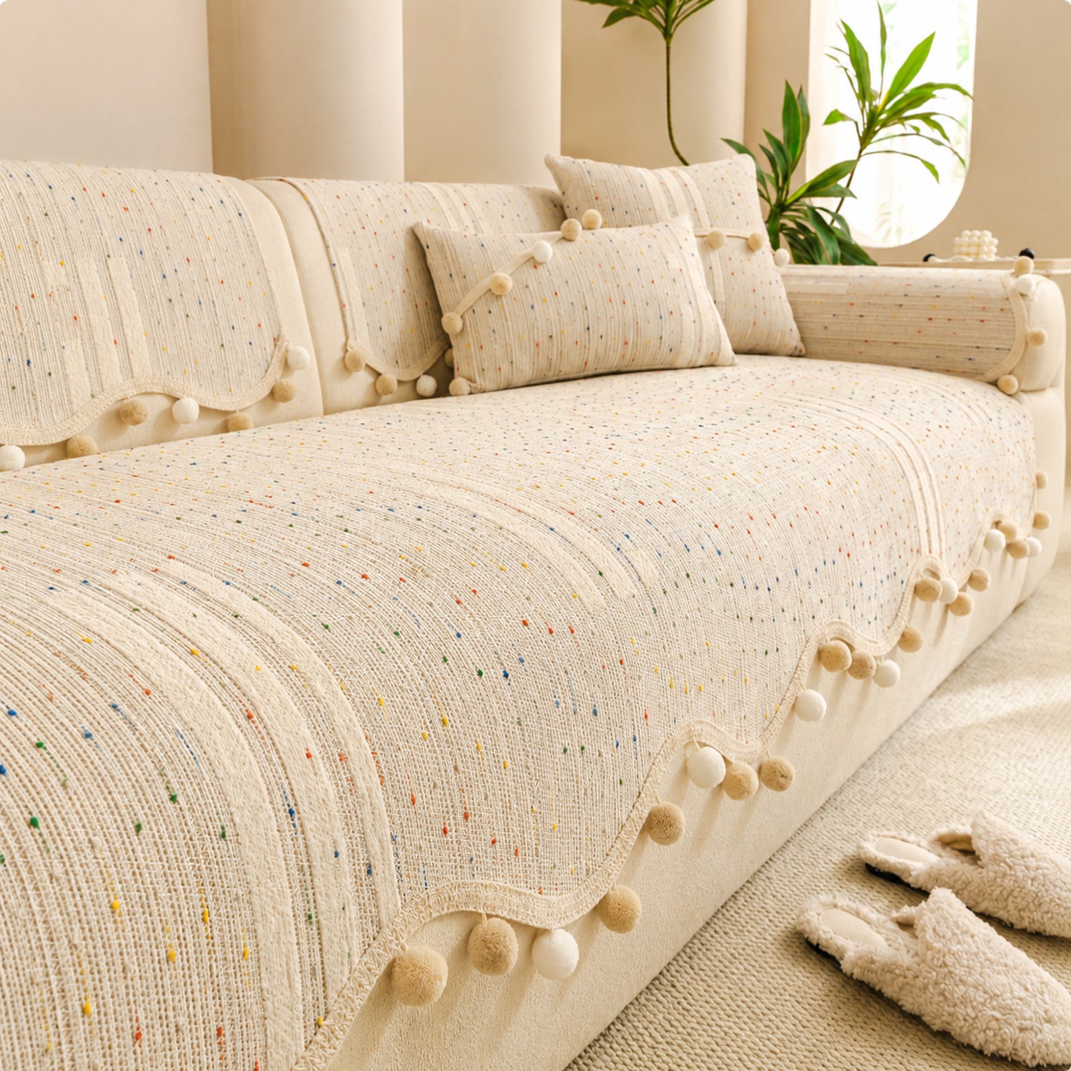 Confetti Pom-Pom Sofa Cover | Chenille | Washable Anti-Slip Sofa Protector