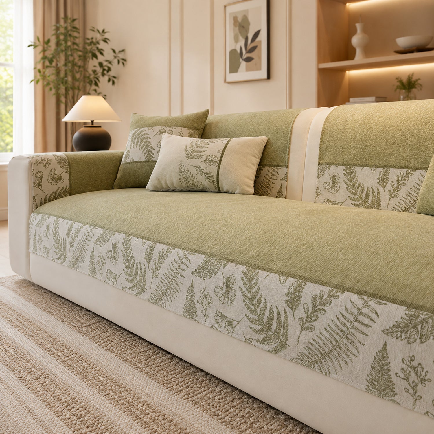 Botanical Chenille Sofa Protector | Breathable Non-Slip Washable Cover