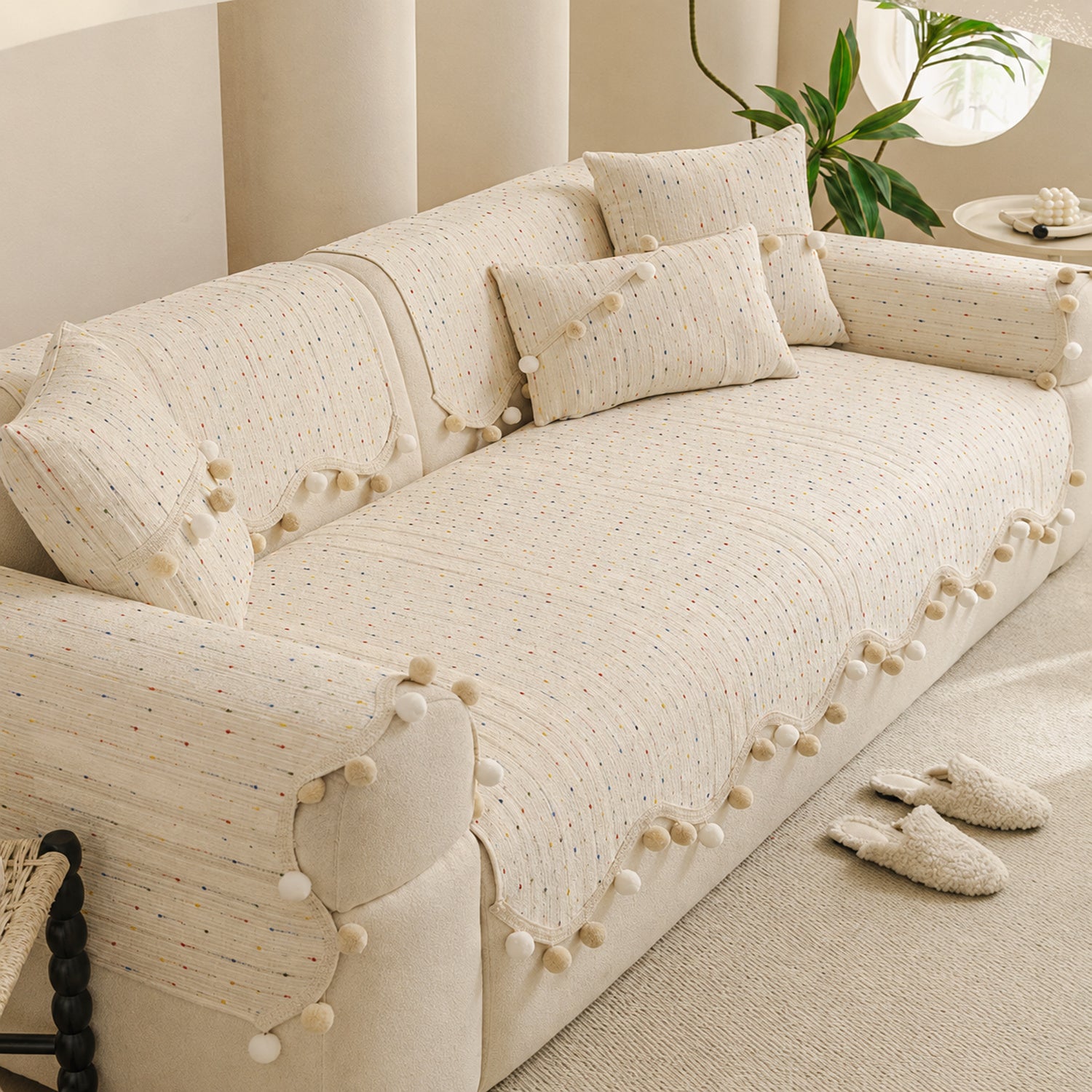 Confetti Pom-Pom Sofa Cover | Chenille | Washable Anti-Slip Sofa Protector