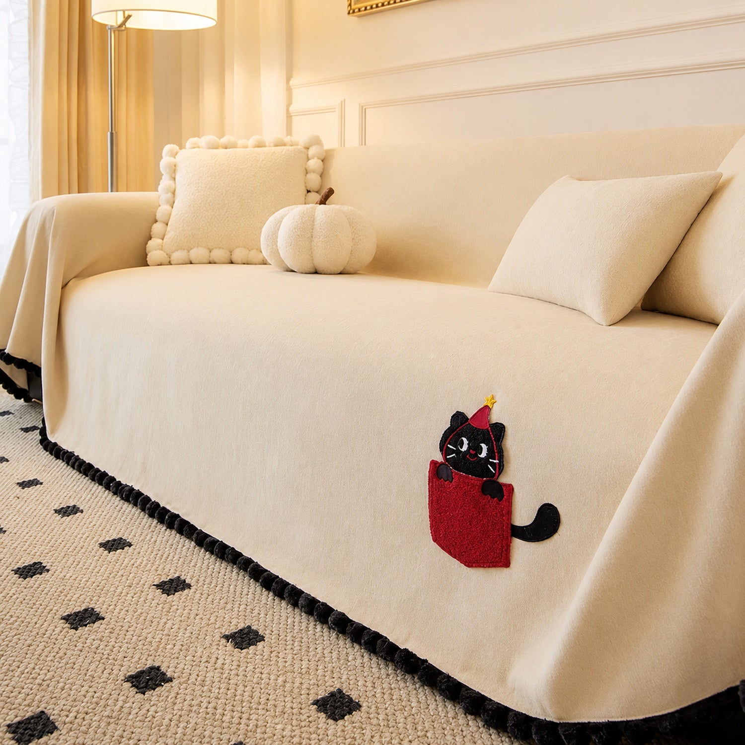 Pocket Kitty Chenille Sofa Throw | Anti-Slip Scratch-Resistant | Sofa Protector