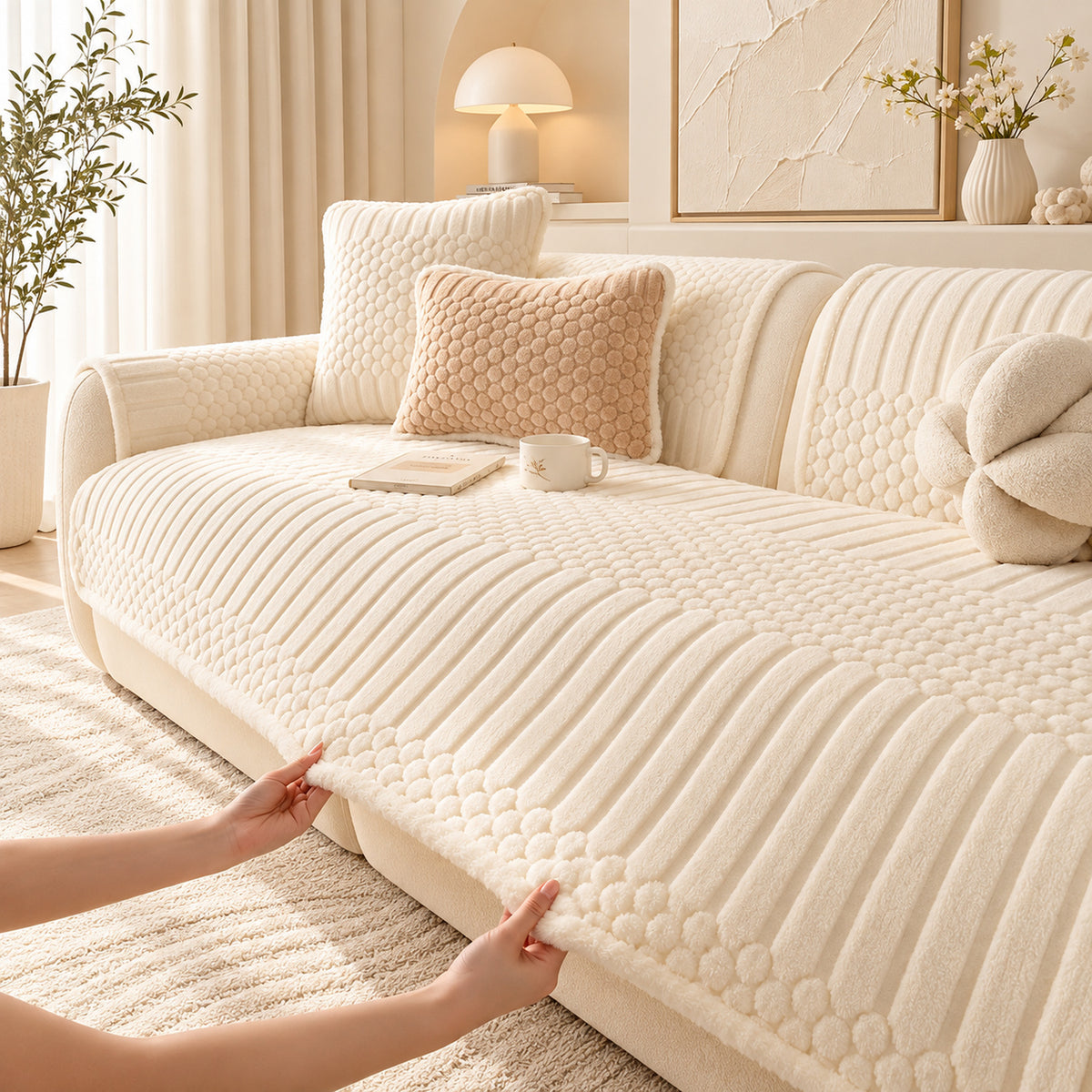 Stripe & Bubble Sofa Cover | Heavyweight Plush | Non-Slip, Machine Washable