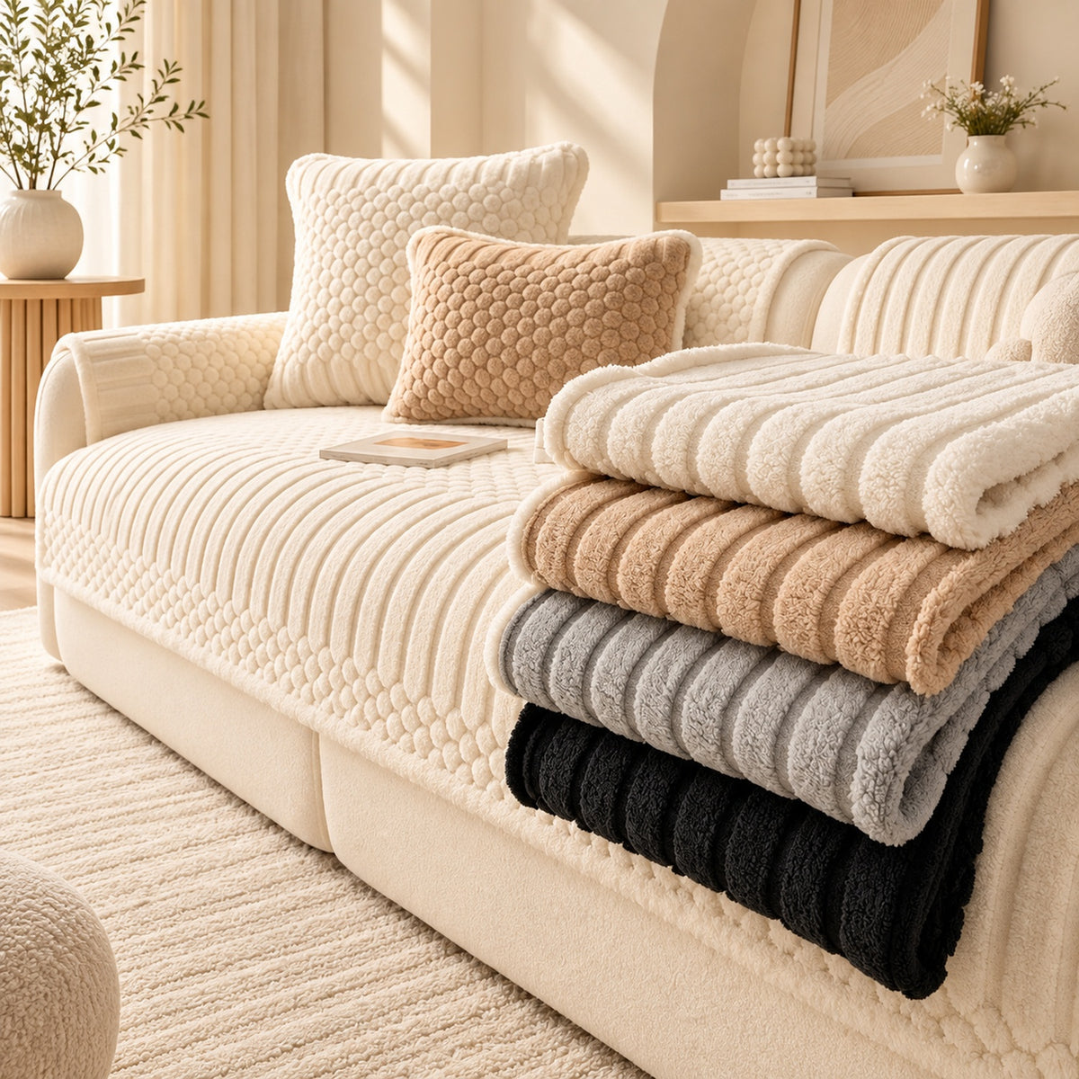 Stripe & Bubble Sofa Cover | Heavyweight Plush | Non-Slip, Machine Washable