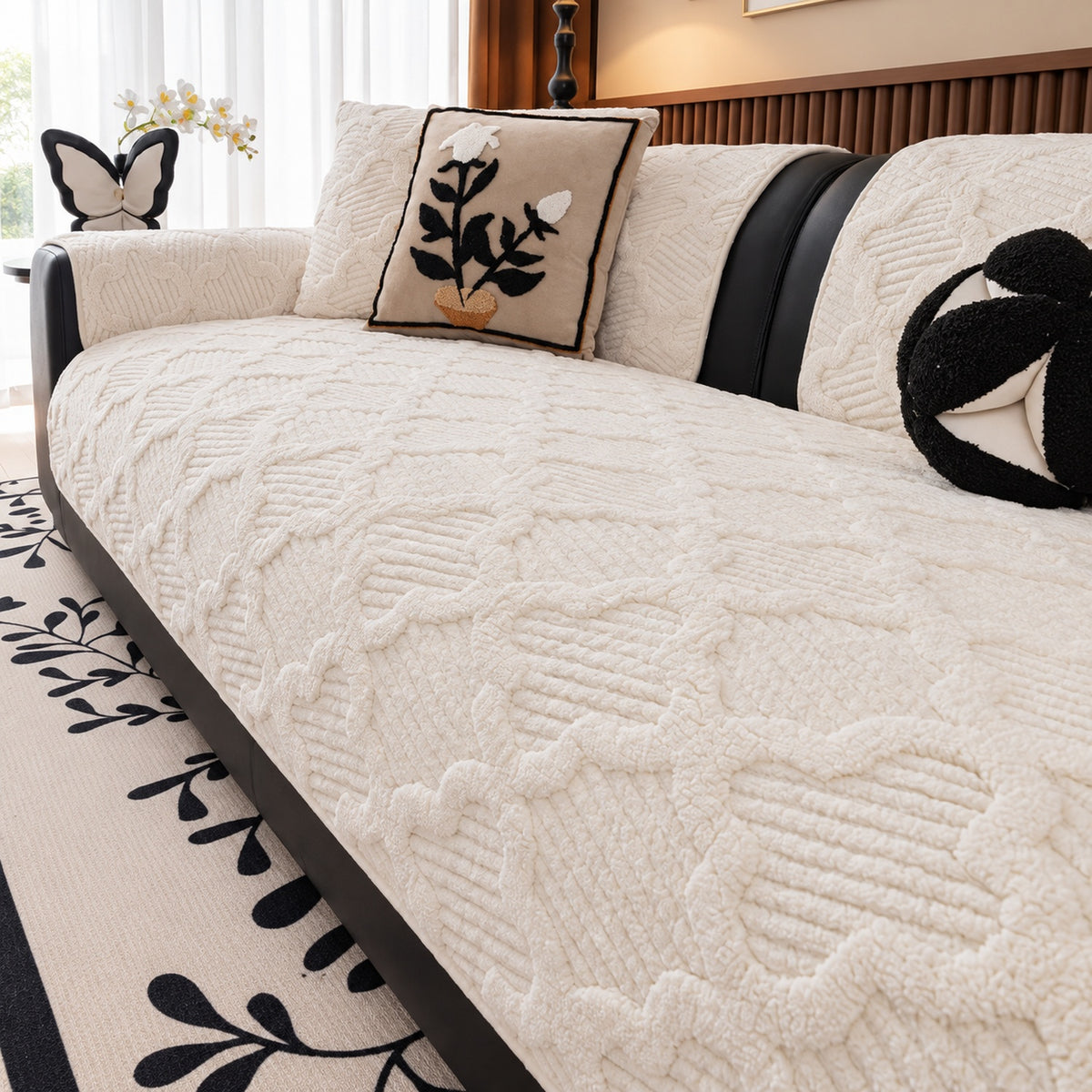 Plush Sofa Cover | Non-Slip Sofa Protector | Sculpted Weave | Machine Washable