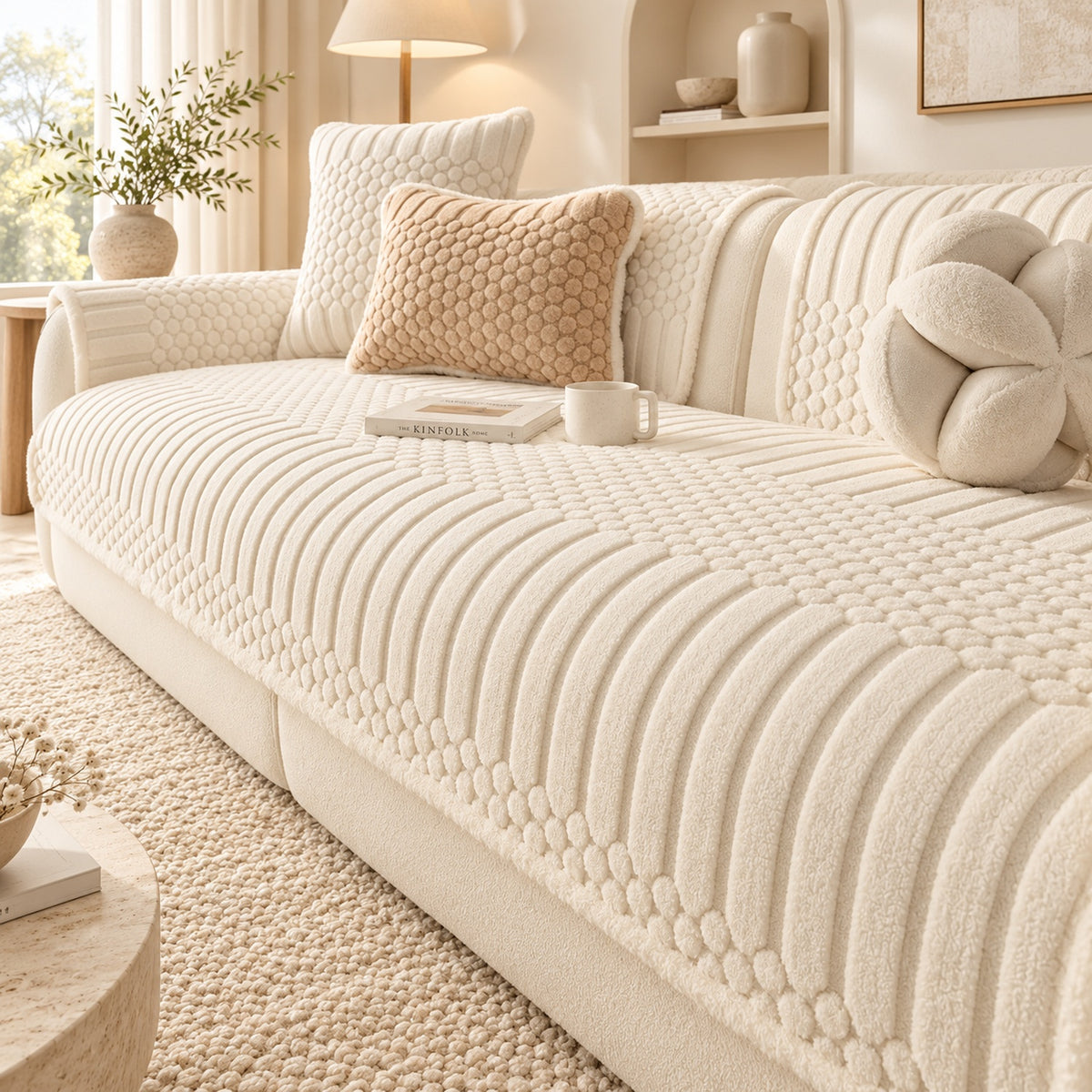 Stripe & Bubble Sofa Cover | Heavyweight Plush | Non-Slip, Machine Washable