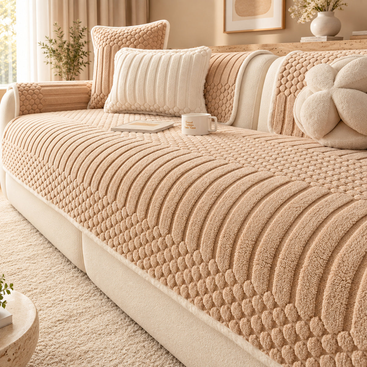 Stripe & Bubble Sofa Cover | Heavyweight Plush | Non-Slip, Machine Washable