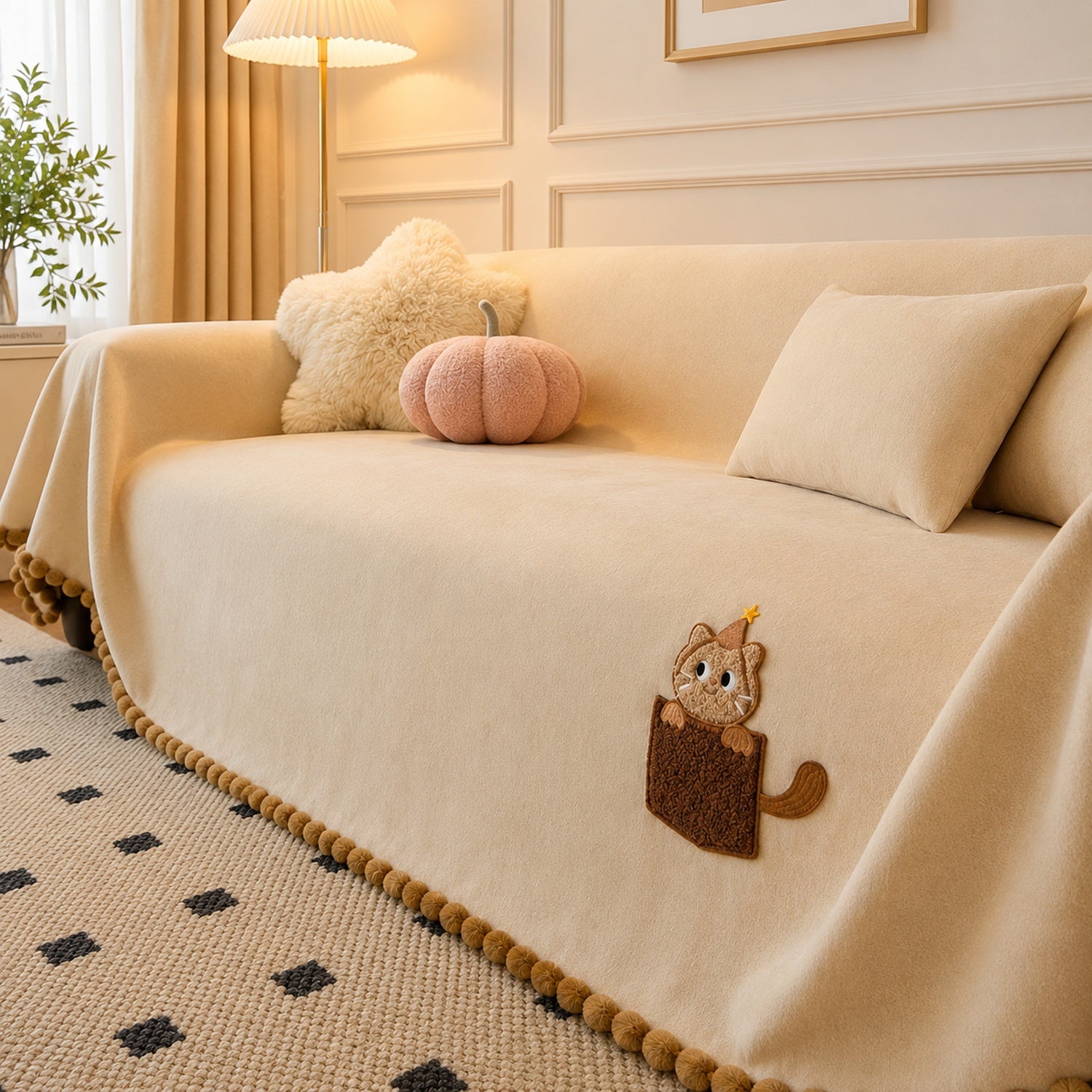 Pocket Kitty Chenille Sofa Throw | Anti-Slip Scratch-Resistant | Sofa Protector