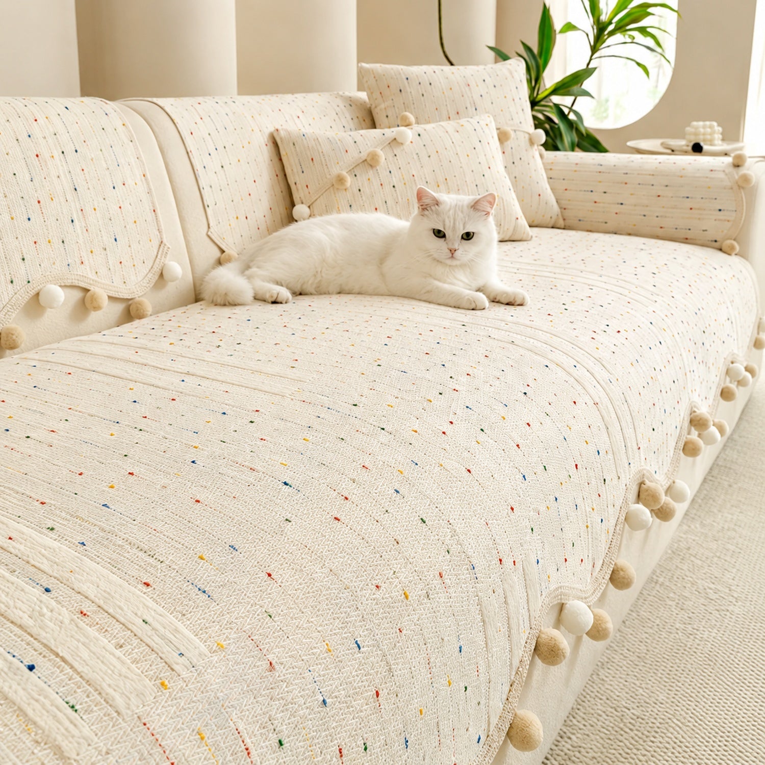 Confetti Pom-Pom Sofa Cover | Chenille | Washable Anti-Slip Sofa Protector