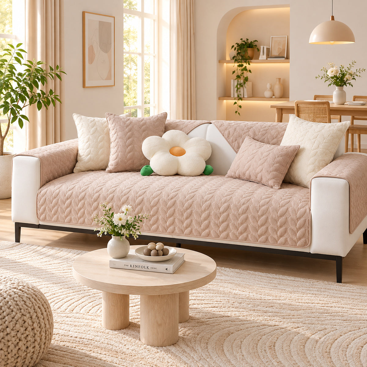 Leafy Vine Sofa Cover | Quilted Cotton | Non-Slip Sofa Protector