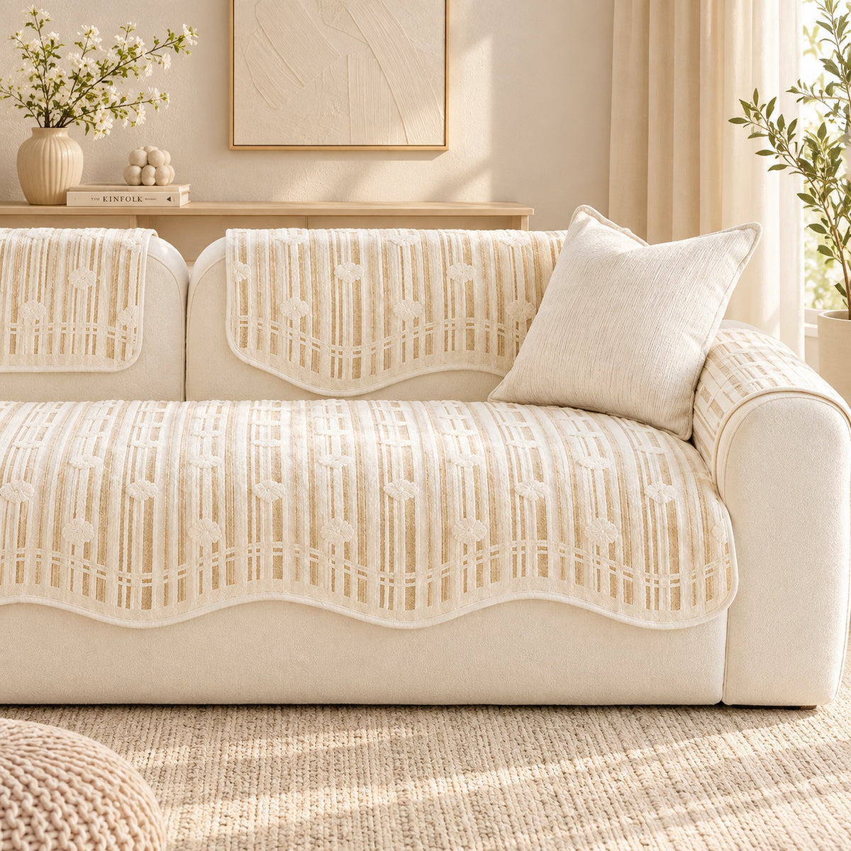 Modern Striped Sofa Cover | Soft Chenille | Non-Slip, Machine Washable