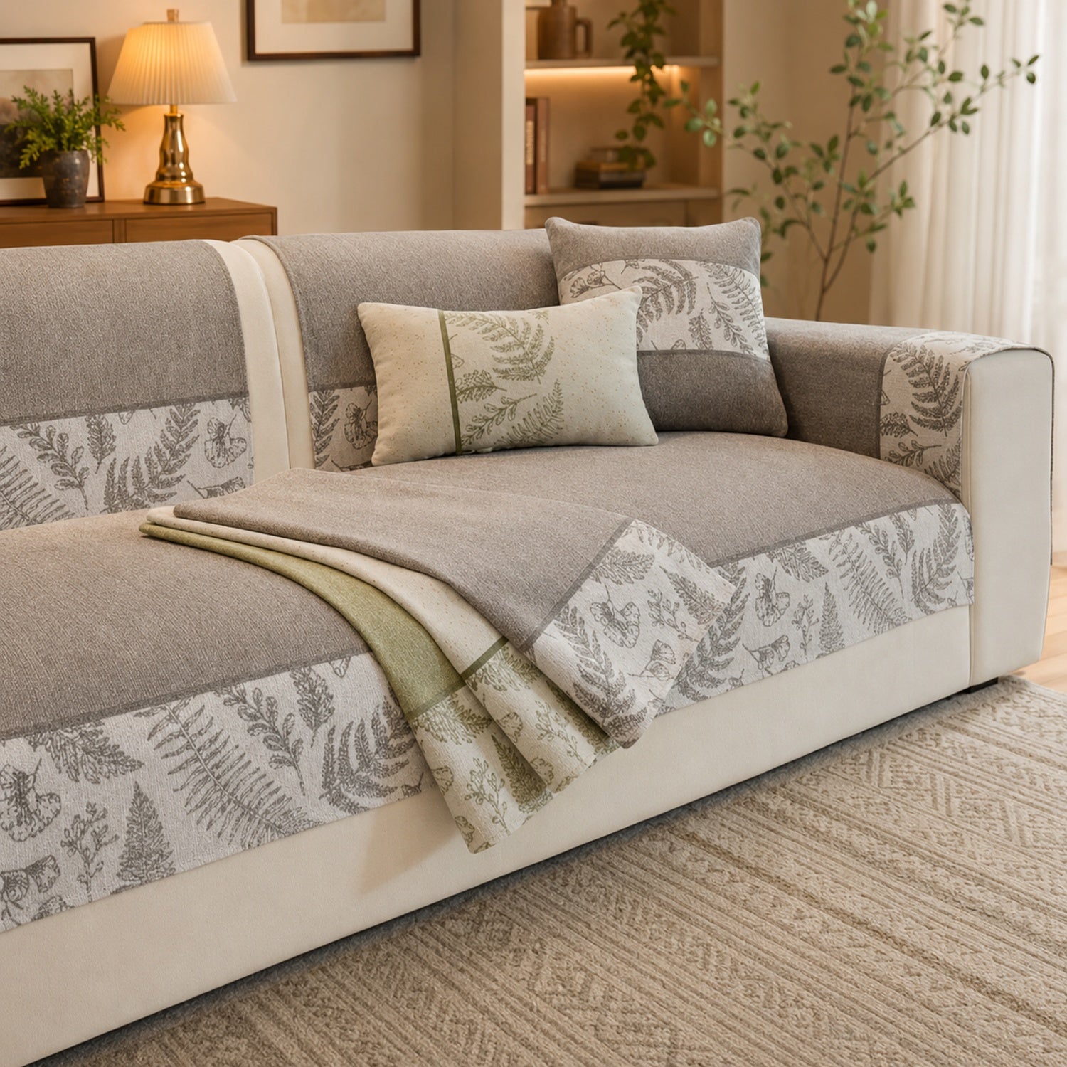 Botanical Chenille Sofa Protector | Breathable Non-Slip Washable Cover