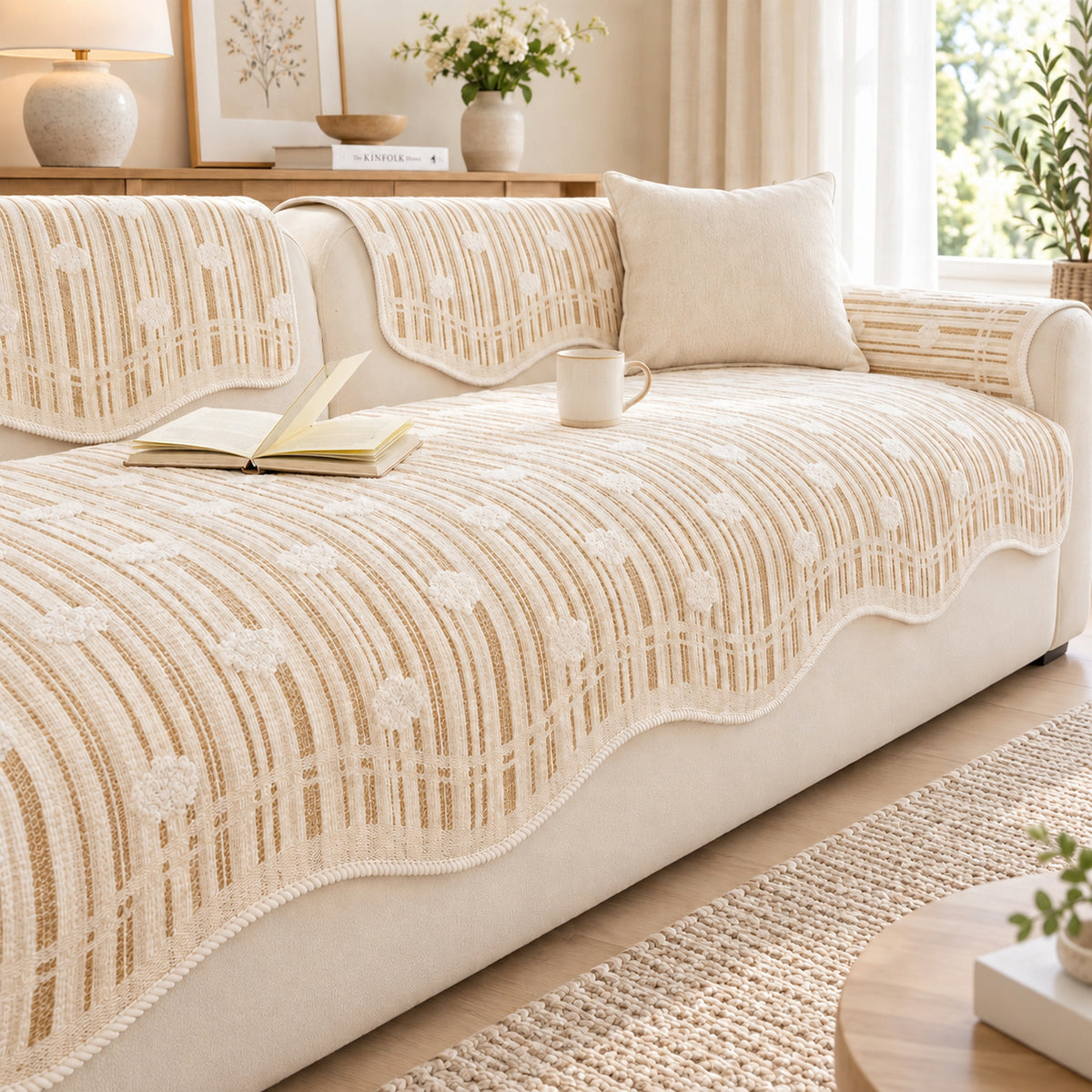 Modern Striped Sofa Cover | Soft Chenille | Non-Slip, Machine Washable
