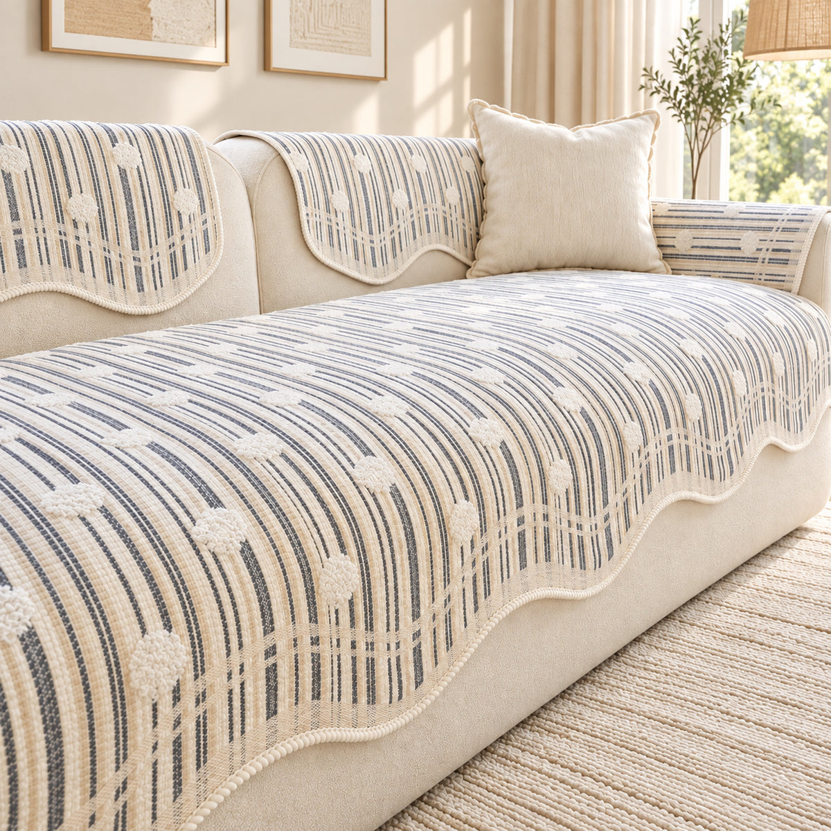 Modern Striped Sofa Cover | Soft Chenille | Non-Slip, Machine Washable