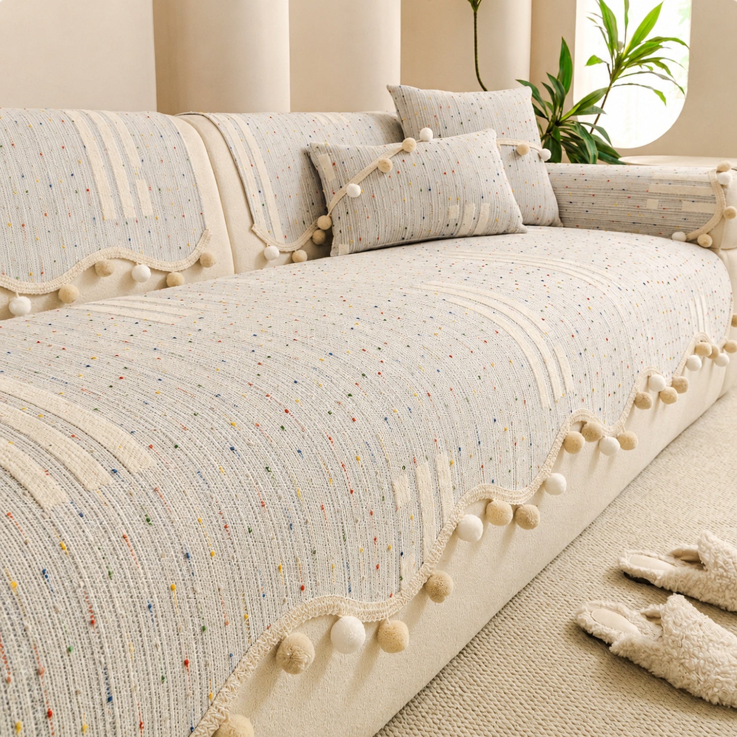 Confetti Pom-Pom Sofa Cover | Chenille | Washable Anti-Slip Sofa Protector