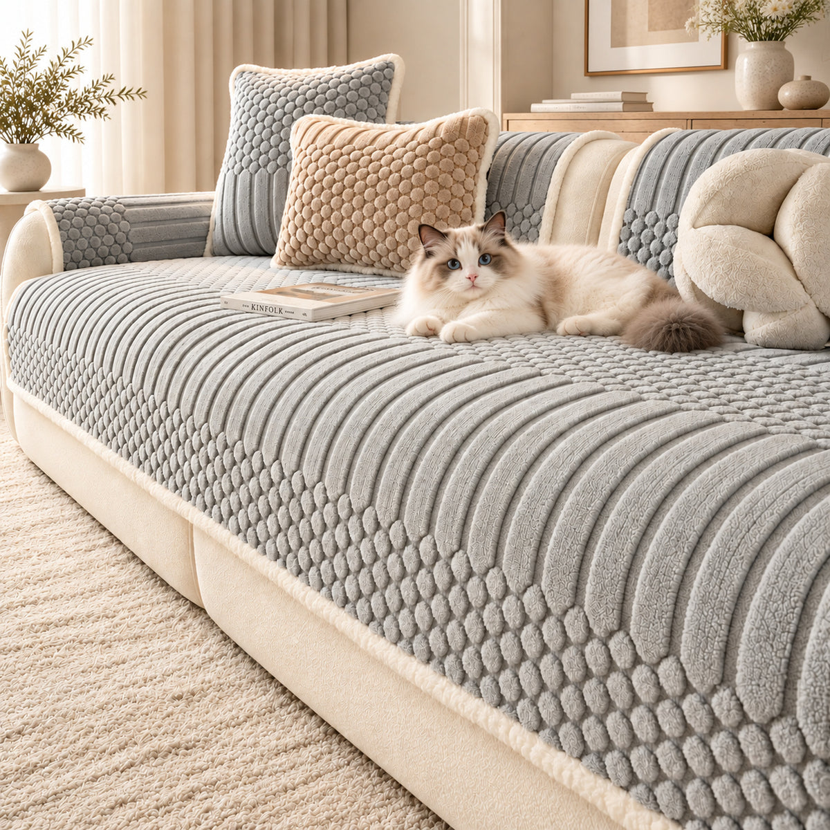 Stripe & Bubble Sofa Cover | Heavyweight Plush | Non-Slip, Machine Washable