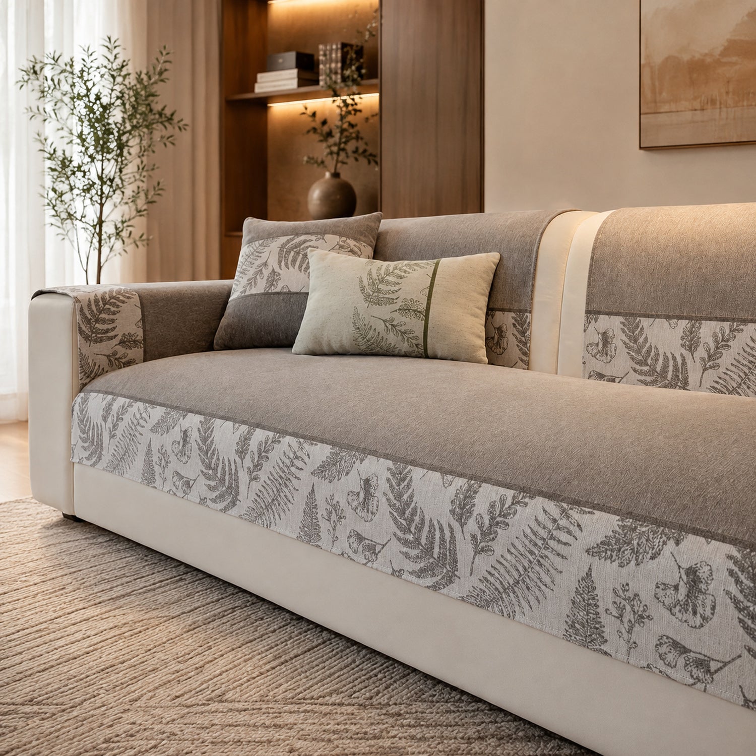 Botanical Chenille Sofa Protector | Breathable Non-Slip Washable Cover