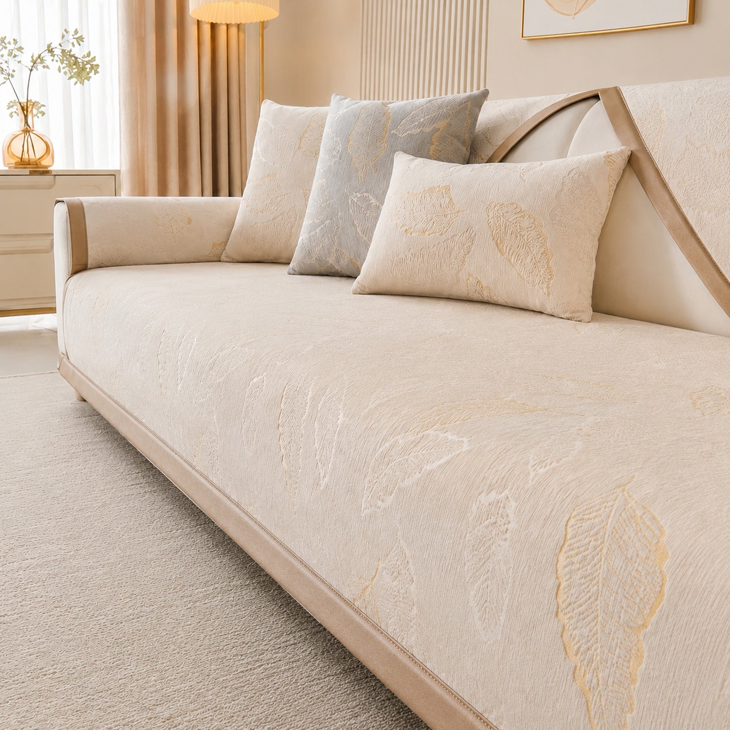 Gilded Leaf Sofa Protector | Chenille Jacquard Non-Slip Washable Cover